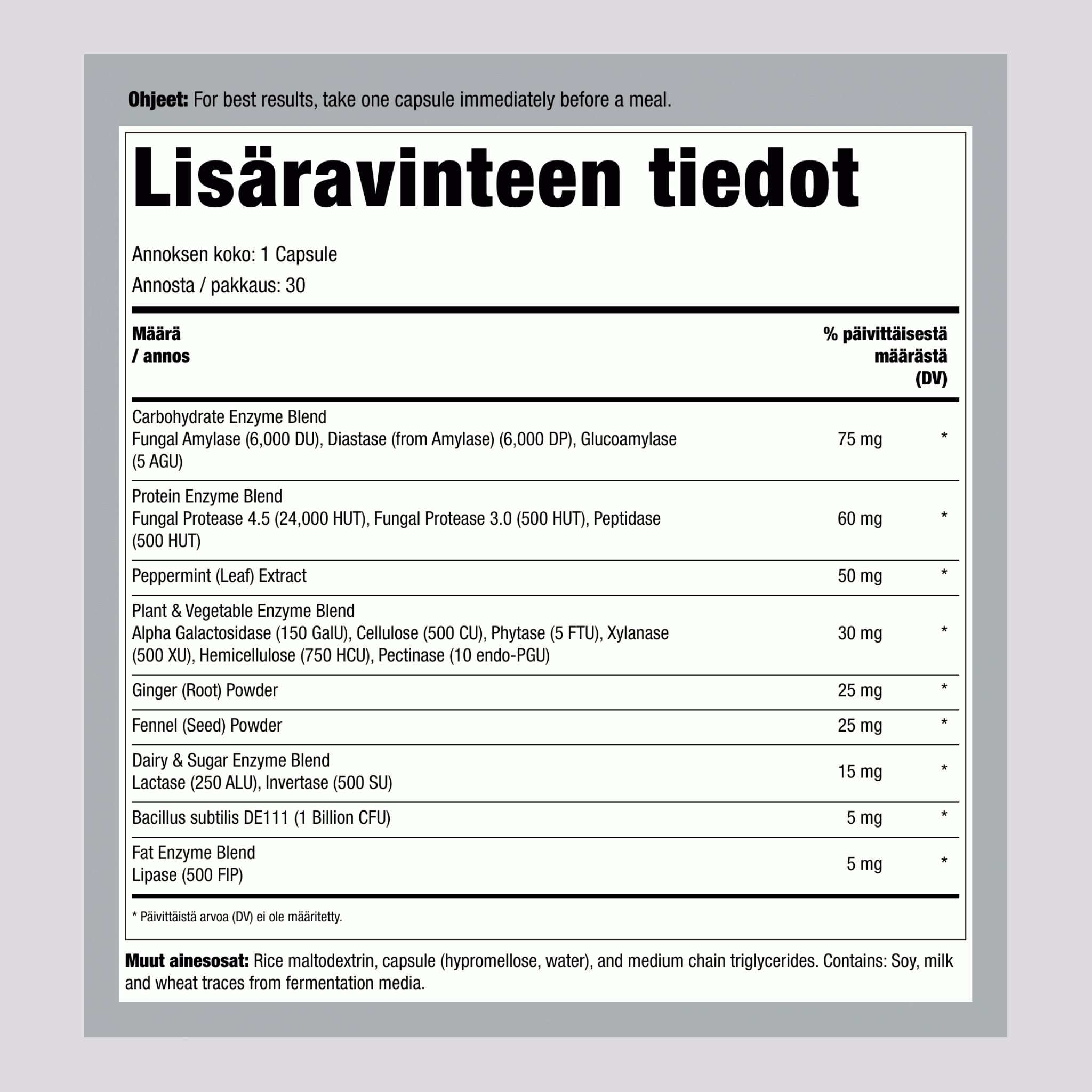 Ruoansulatus-Duo Probiootti + Multi-entsyymi, 30 Kasviskapselia