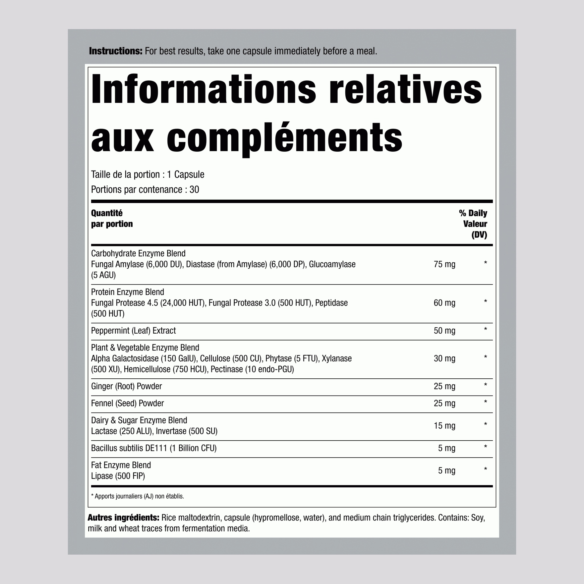 Duo Digestif Probiotique + Multi Enzyme, 30 Capsules Végétariennes