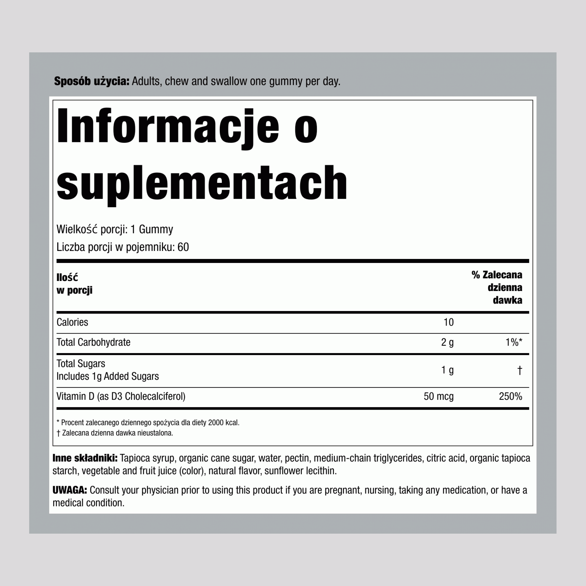 High Potency Vitamin D3 (Peach), 2000 IU, 60 Vegetarian Gummies