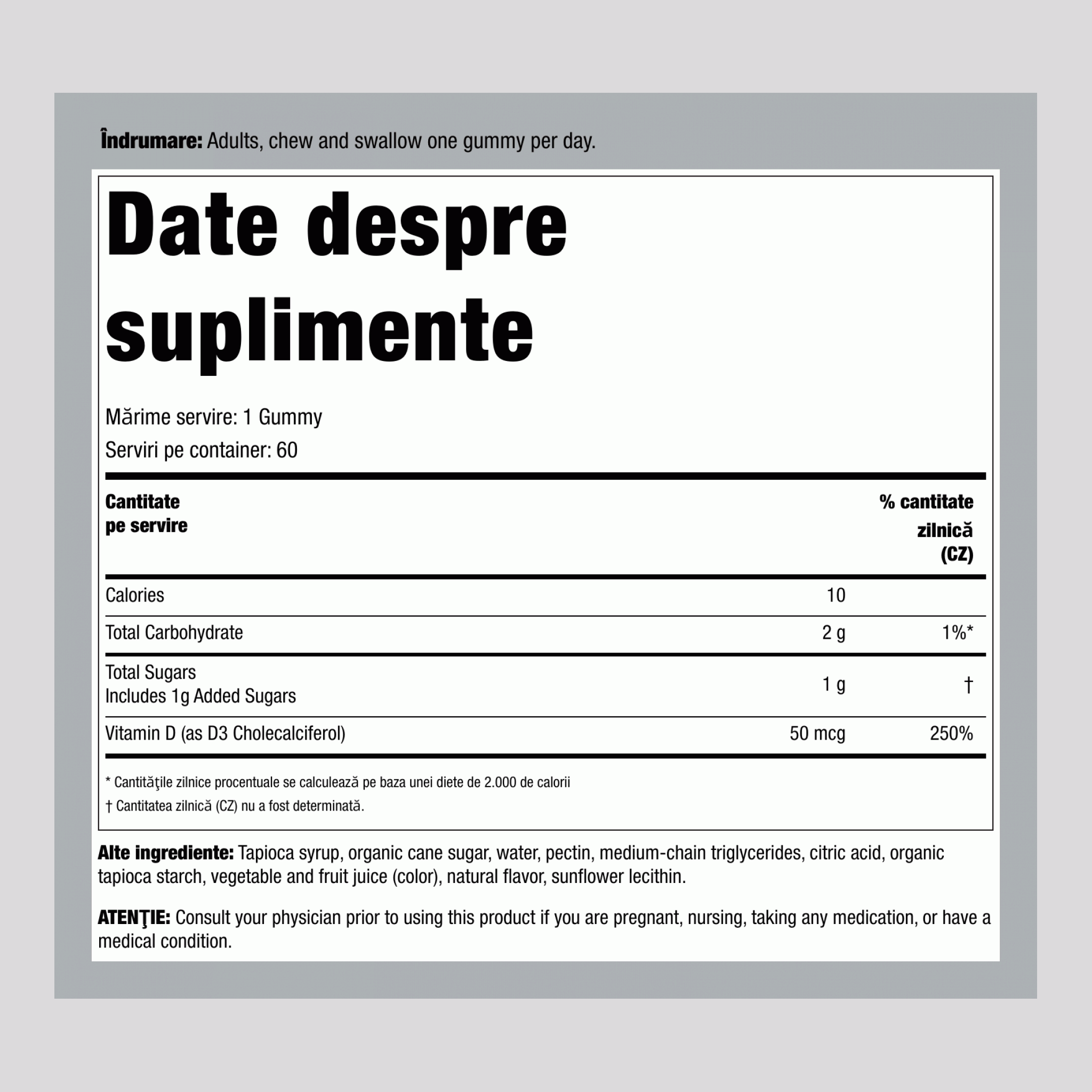 High Potency Vitamin D3 (Peach), 2000 IU, 60 Vegetarian Gummies