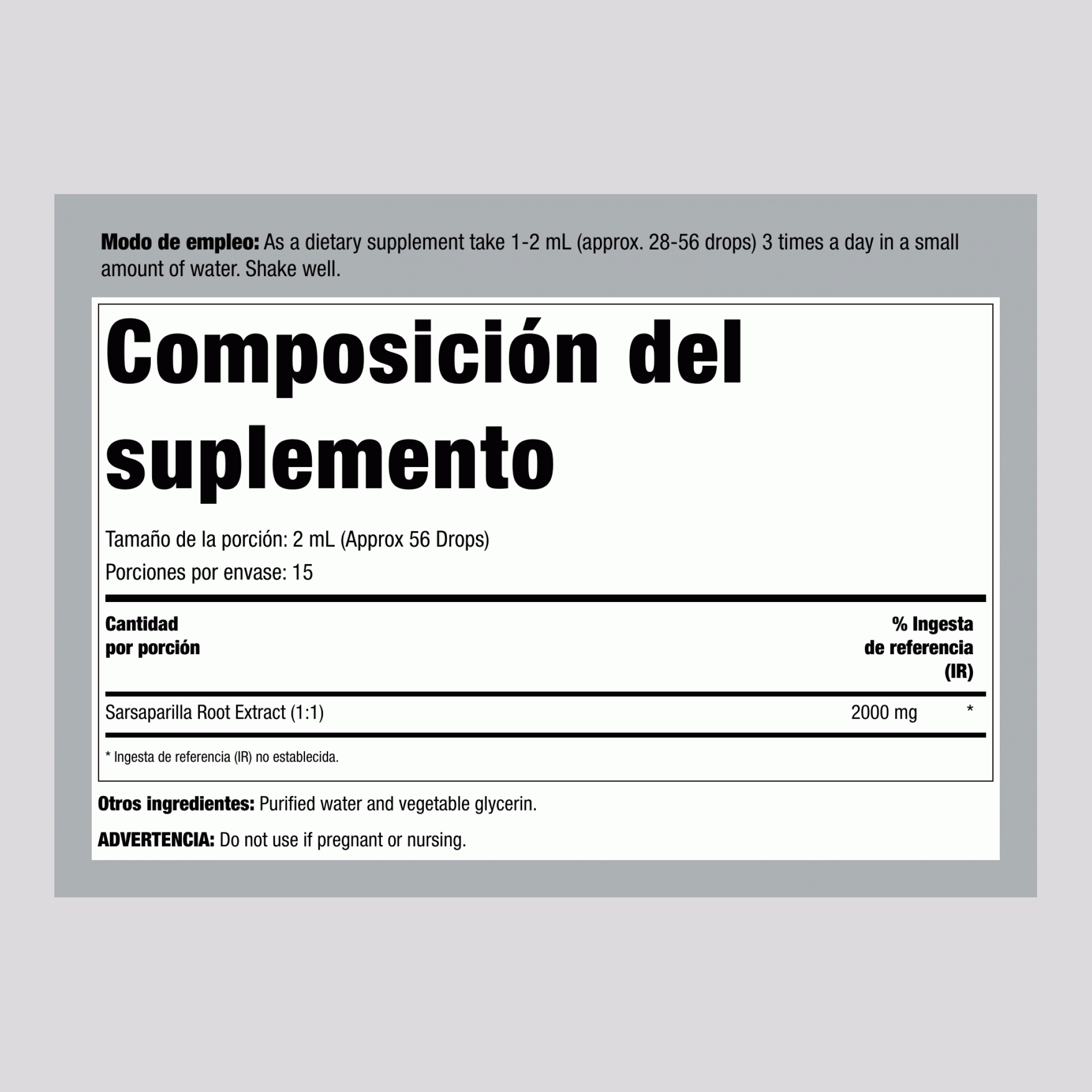 Extracto Líquido de Raíz de Zarzaparrilla Sin Alcohol, Botella con Gotero de 1 fl oz (30 ml)