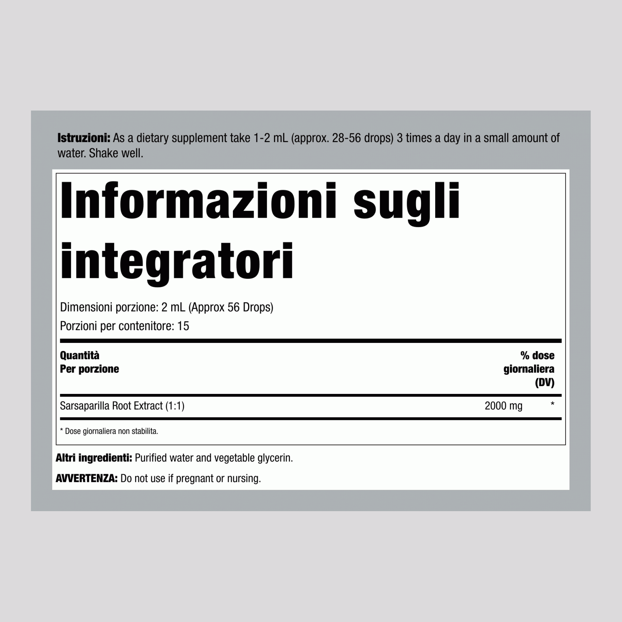 Estratto Liquido di Radice di Salsapariglia Senza Alcool, Flacone Contagocce da 1 fl oz (30 ml)