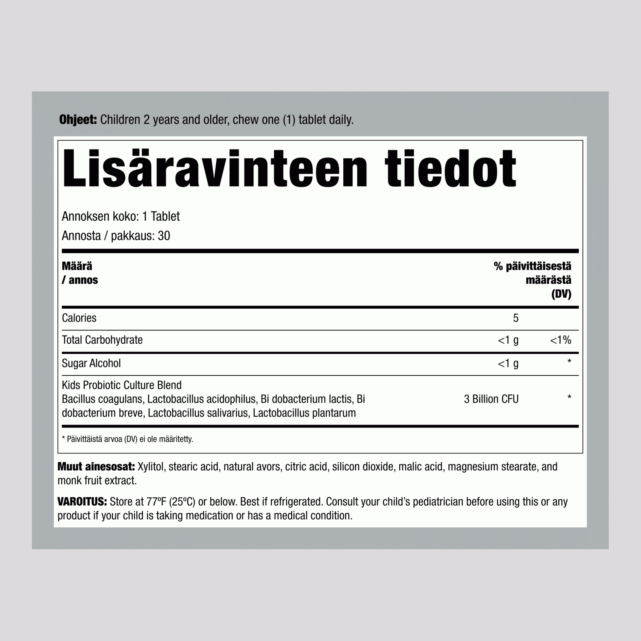 Vahva lasten probiootti 6 kantaa (Marjanmakuinen), 30 pureskeltavaa tablettia