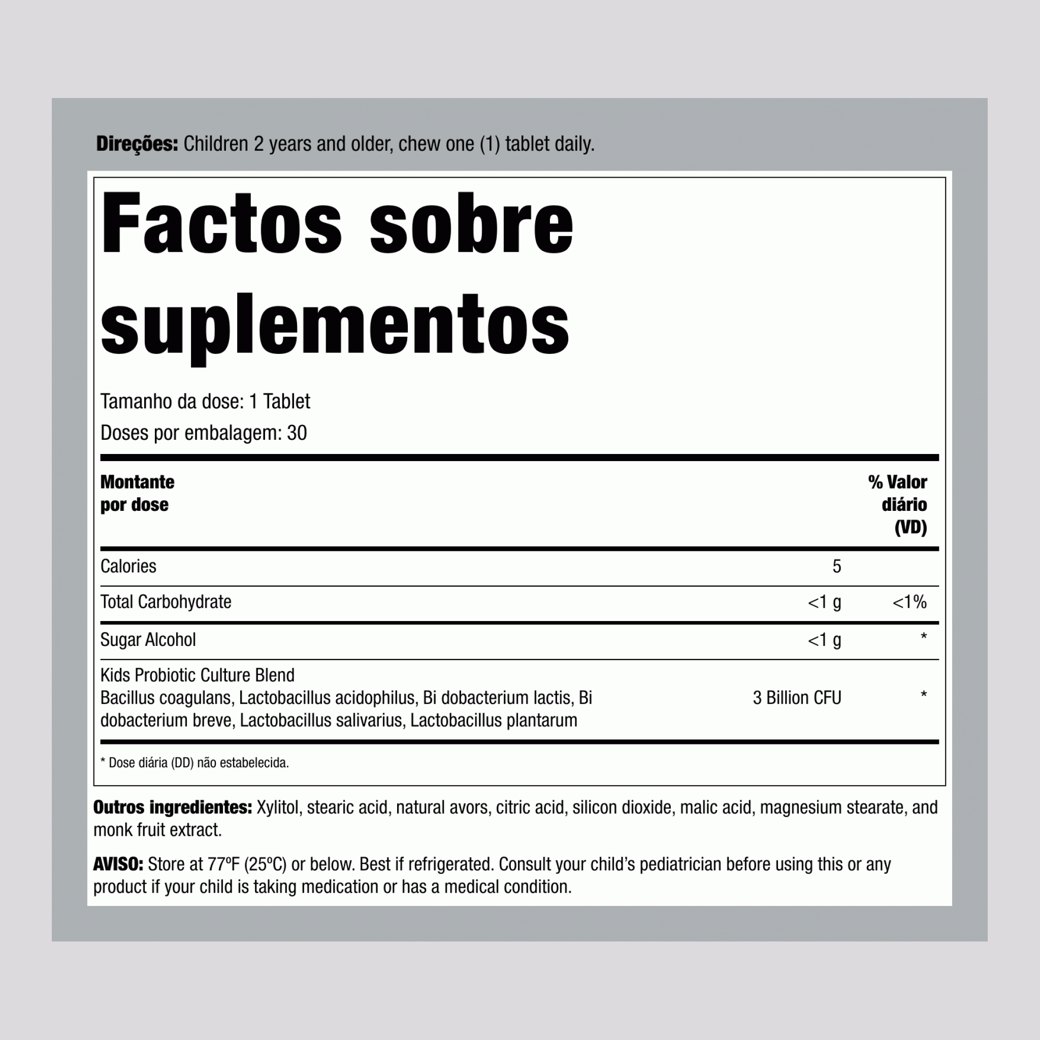 Probiótico Infantil 6 Cepas (Sabor Frutas Vermelhas), 30 Comprimidos Mastigáveis