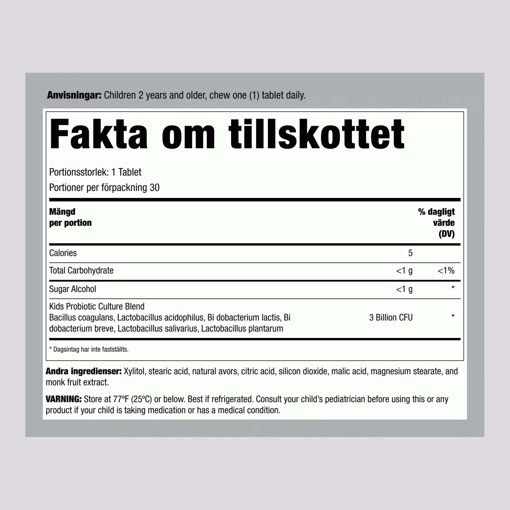 Barnprobiotika 6 Stammar (bär-smak), 30 Tuggtabletter