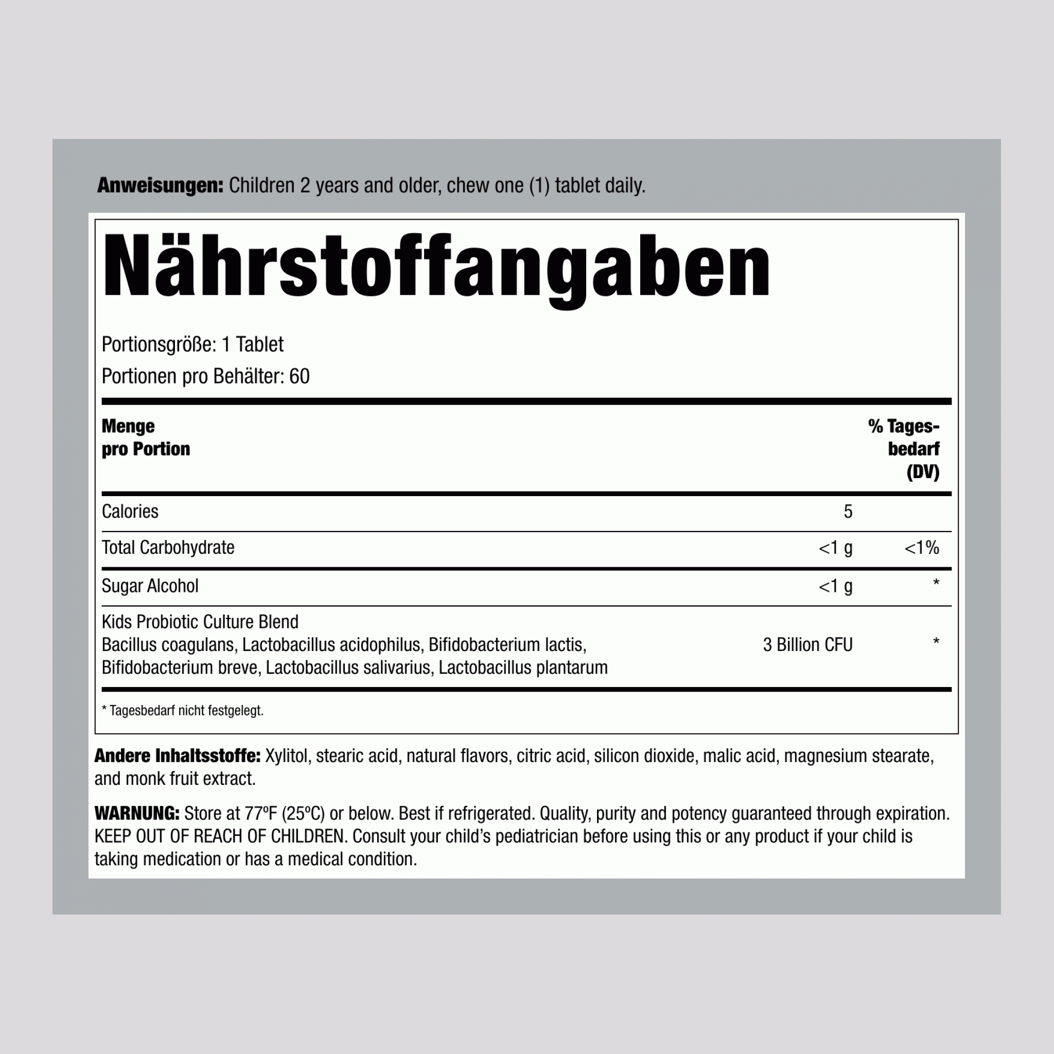 Probiotikum für Kinder mit 6 Stämmen (Beere-licious), 60 Kautabletten