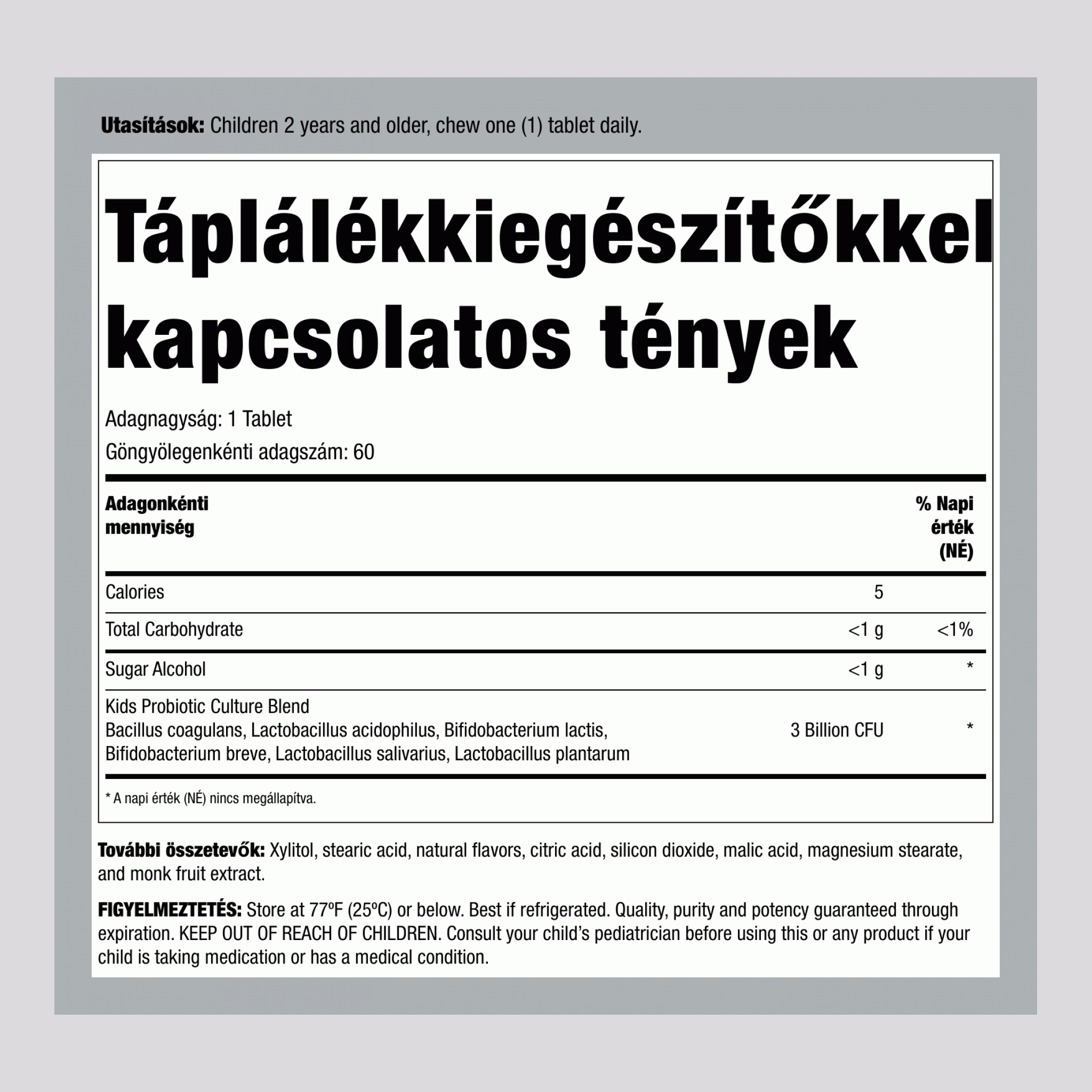 Gyerekeknek szánt probiotikum 6 törzzsel (bogyós ízű), 60 rágható tabletta