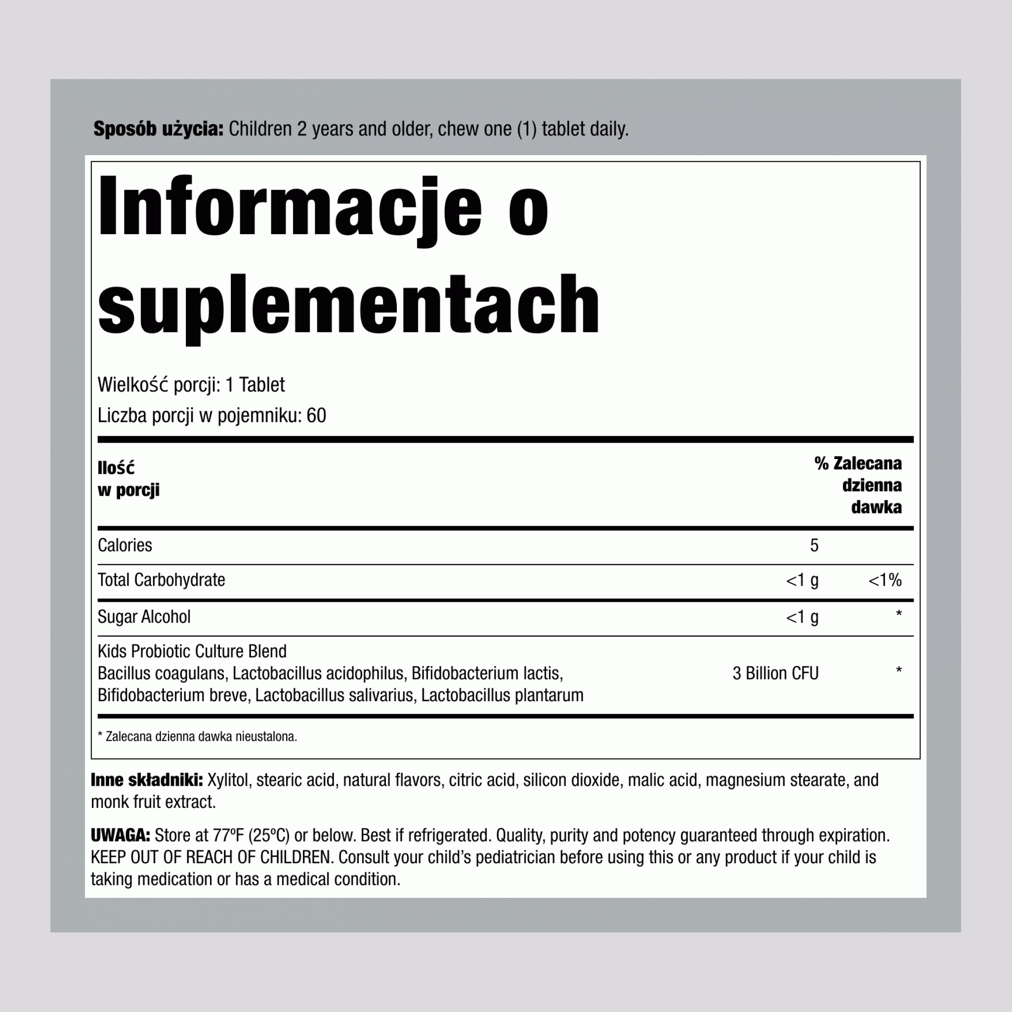 Probiotyk dla dzieci 6 szczepów (Jagodowy), 60 tabletek do żucia