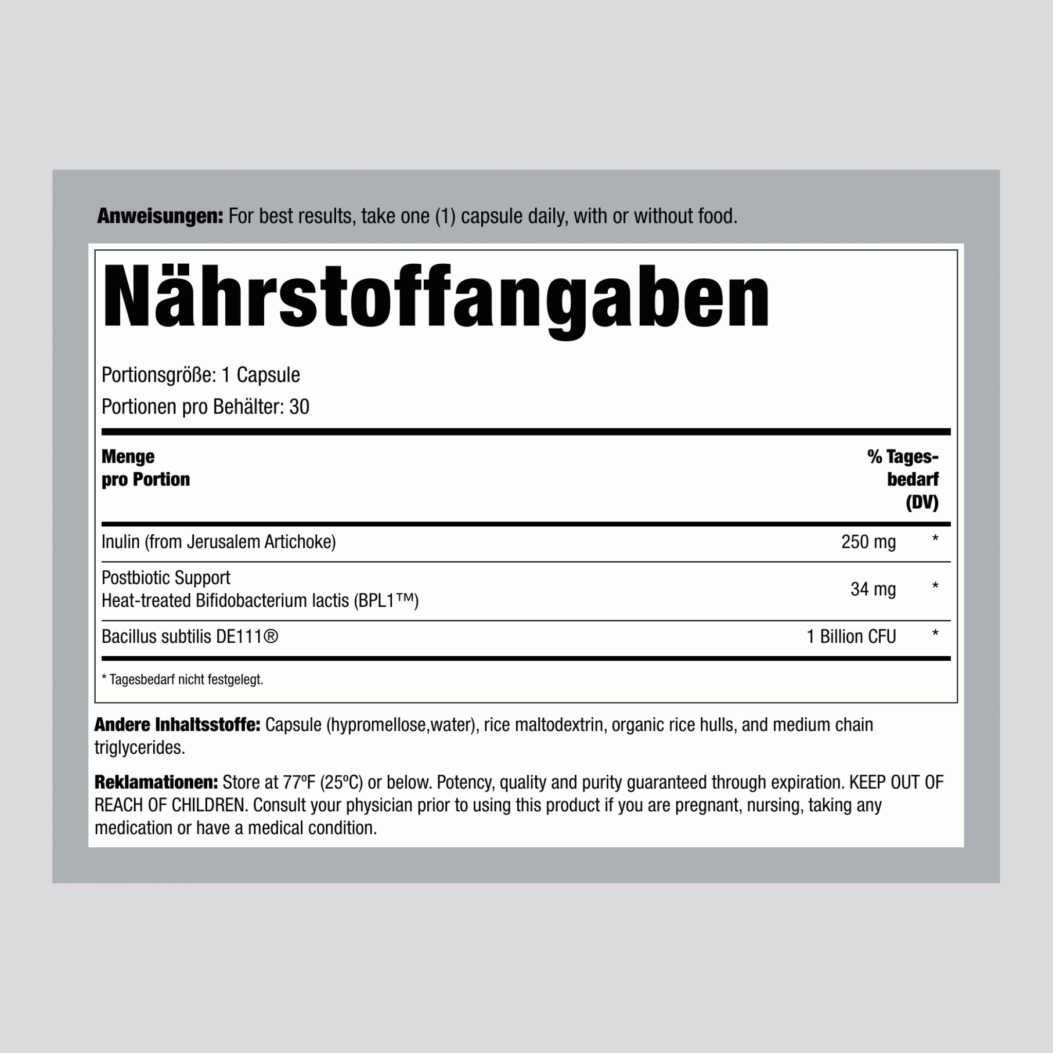 Stoffwechsel-Boost Präbiotikum + Probiotikum + Postbiotikum, 30 vegetarische Kapseln