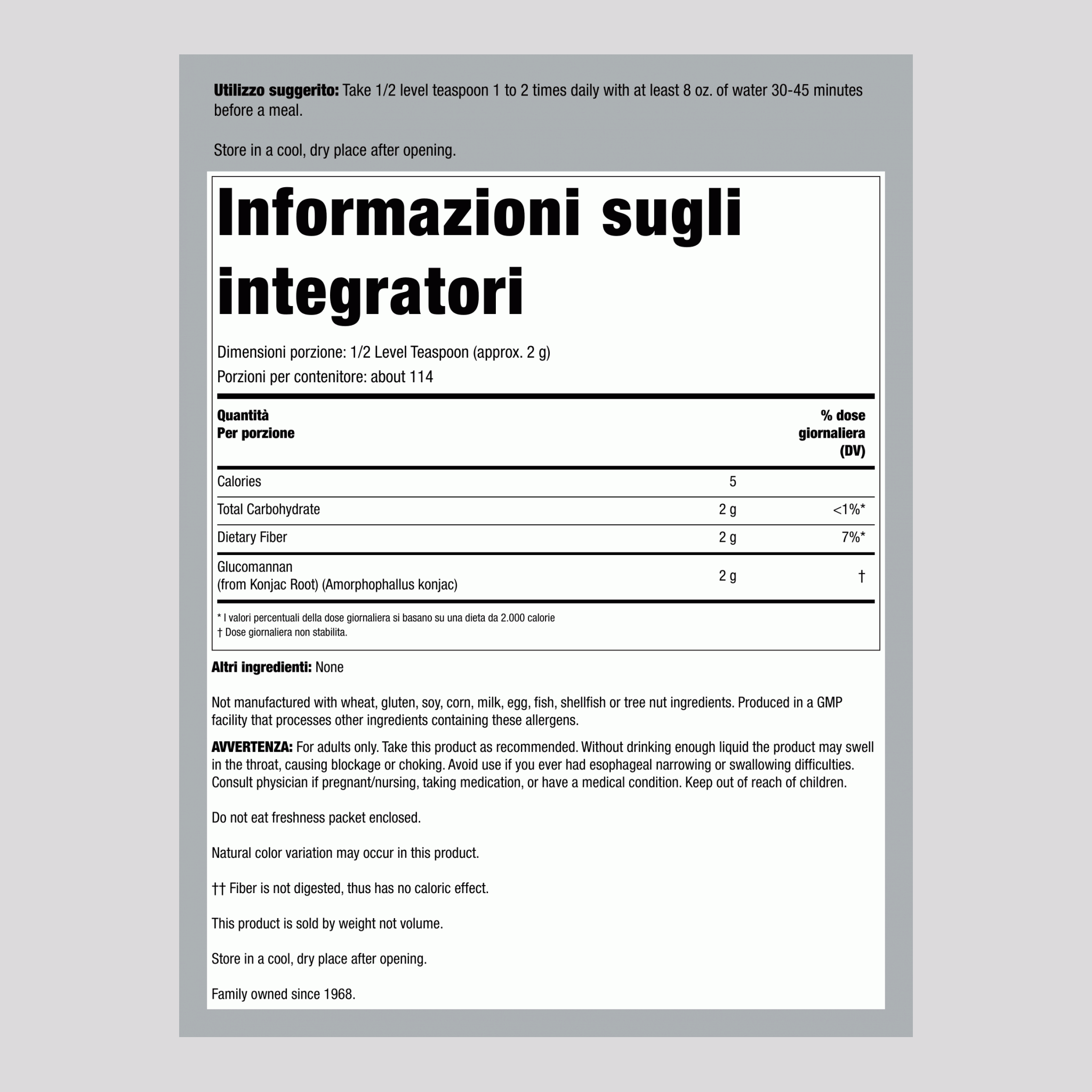 Glucomannano puro in polvere 8 oz 227 g Bottiglia  