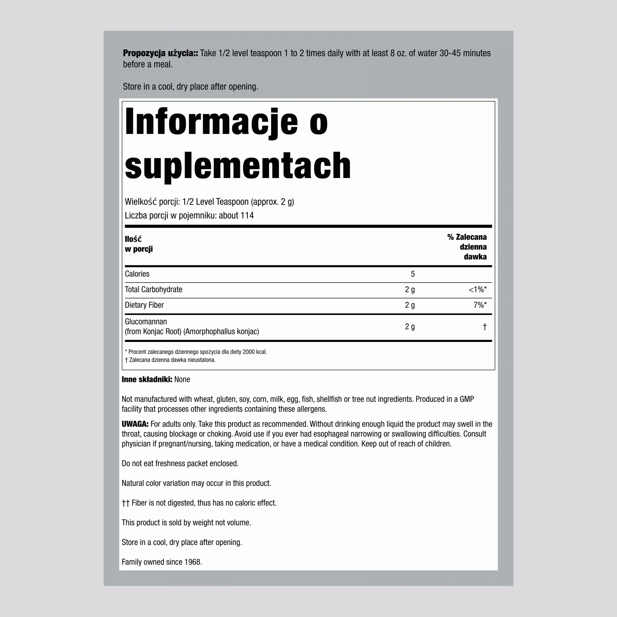 Glukomannan w proszku czysty 8 uncja 227 g Butelka  