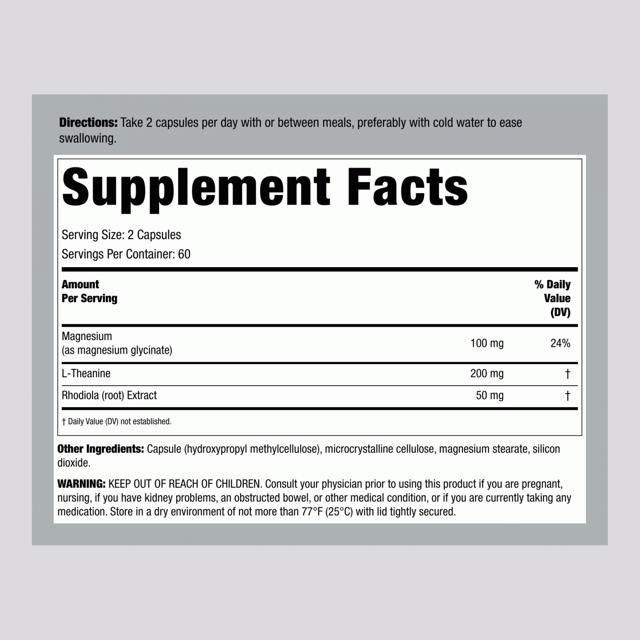 Magnesium Glycinate + L-Theanine & Rhodiola, 120 Capsules