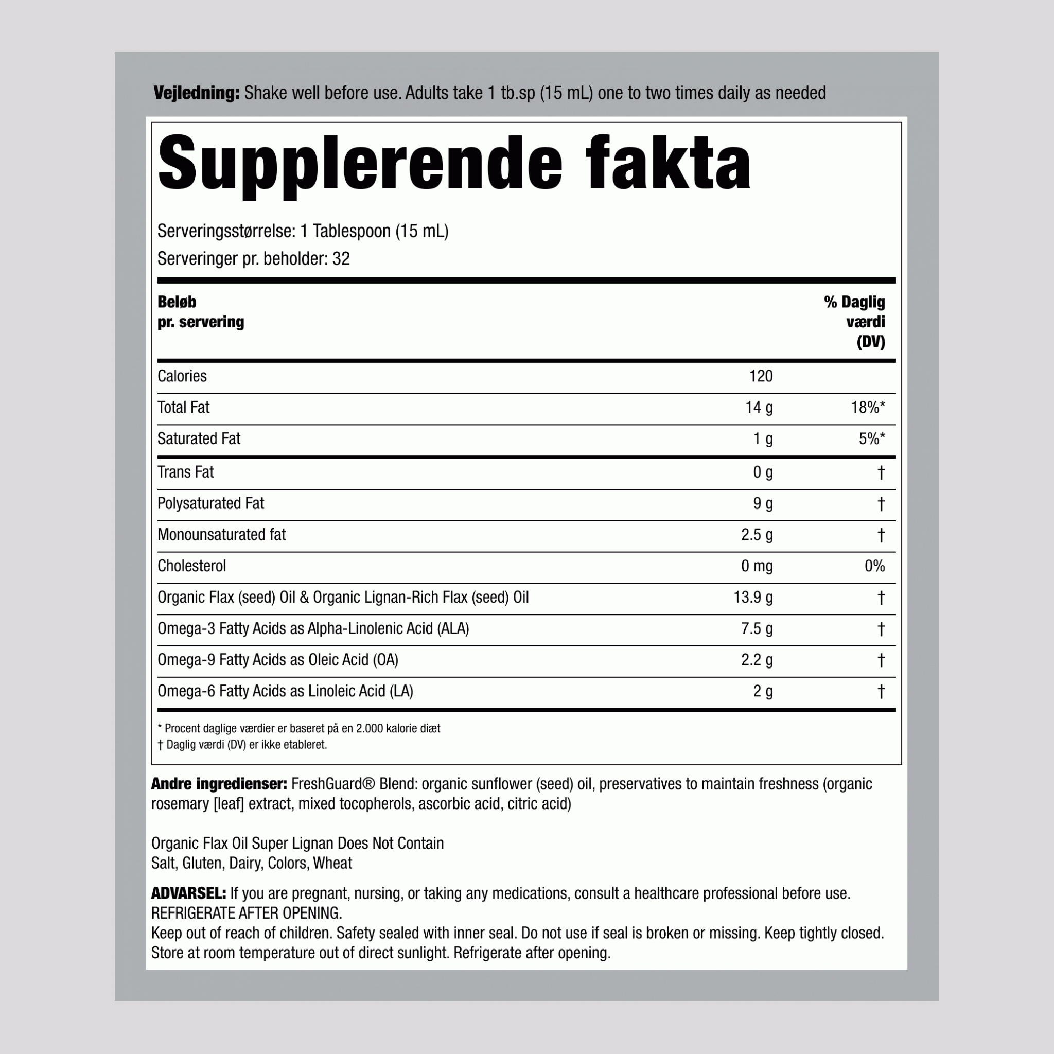 Hørfrøolie med Lignaner (Økologisk), 16 fl oz (480 mL) Flaske