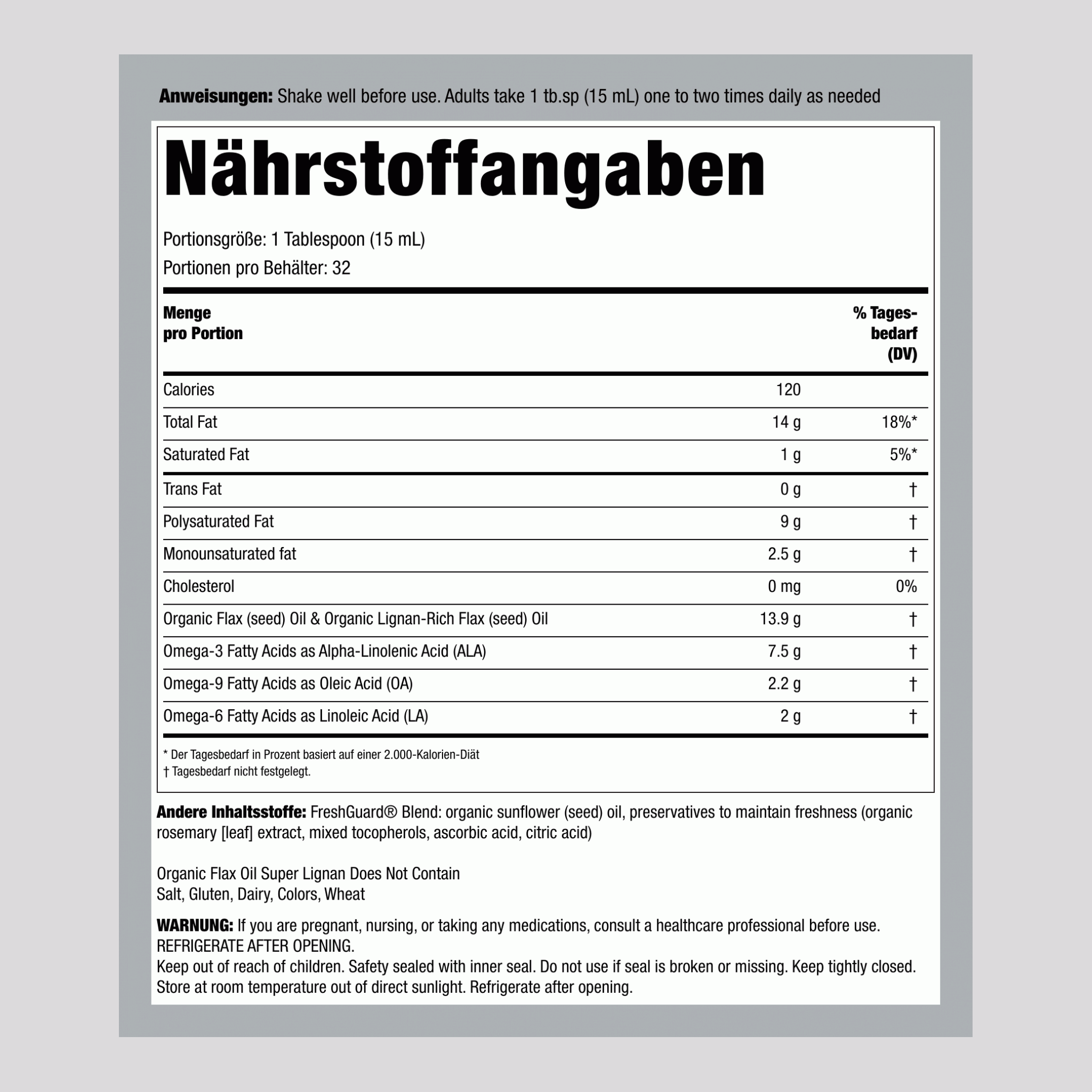 Leinöl mit Lignanen Flüssigkeit (Bio), 16 fl oz (480 ml) Flasche