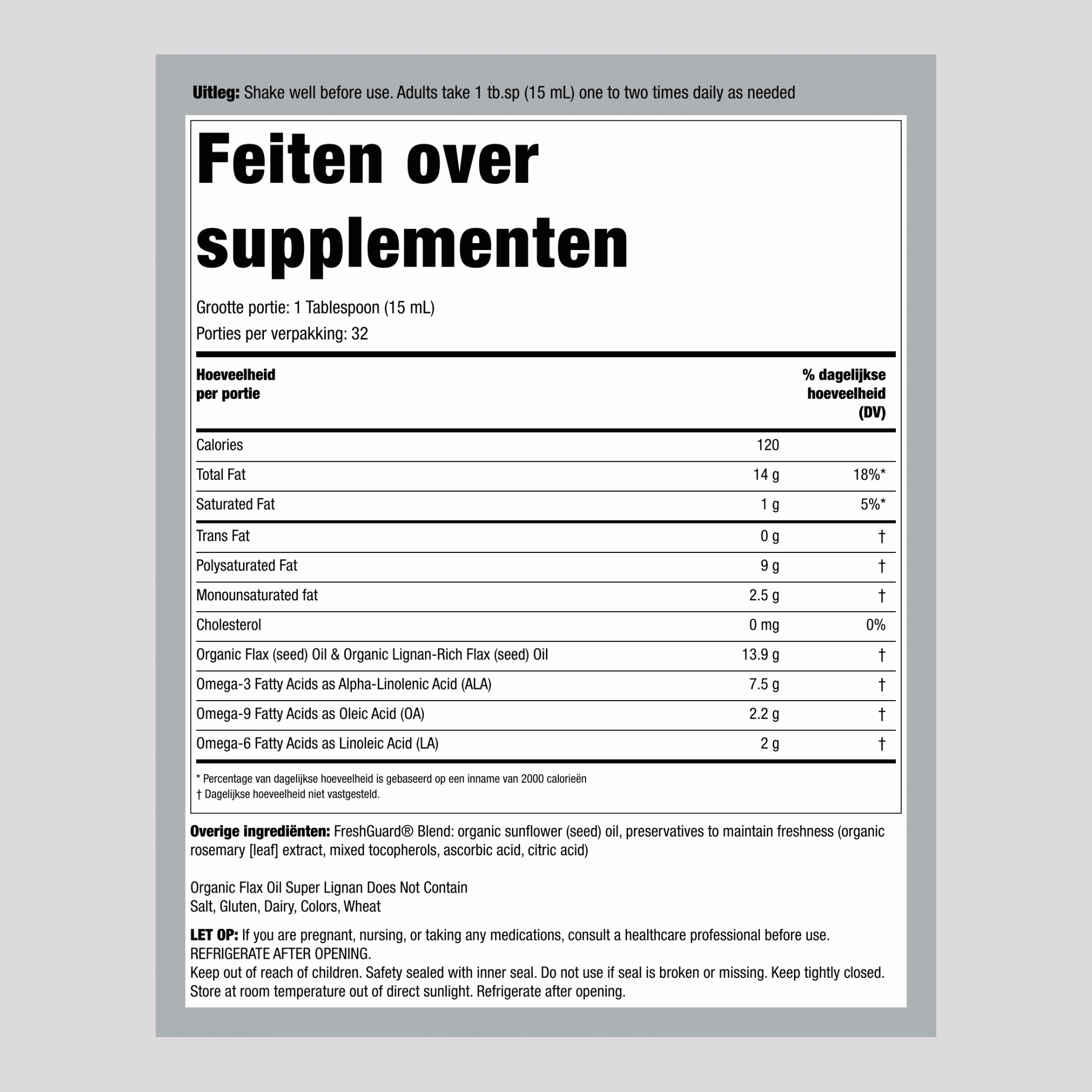 Lijnzaadolie met Lignanen Vloeibaar (Biologisch), 16 fl oz (480 mL) Fles