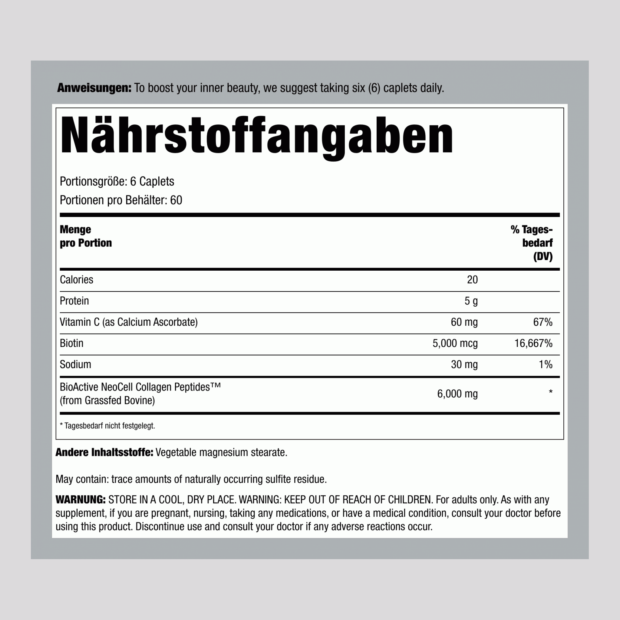 Weidekollagenpeptide + C & Biotin, 6000 mg (pro Portion), 360 Tabletten