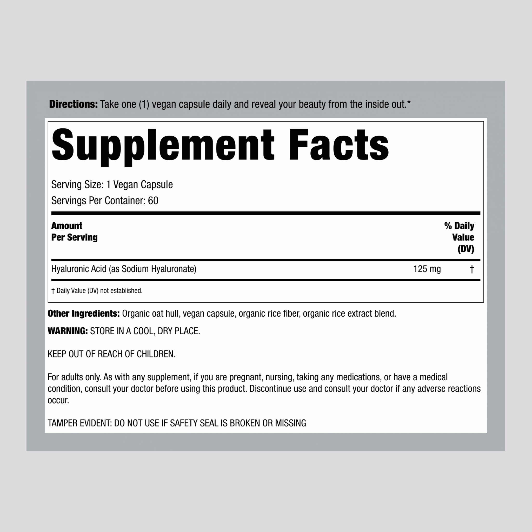 Hyaluronic Acid, 125 mg, 60 Vegan Capsules