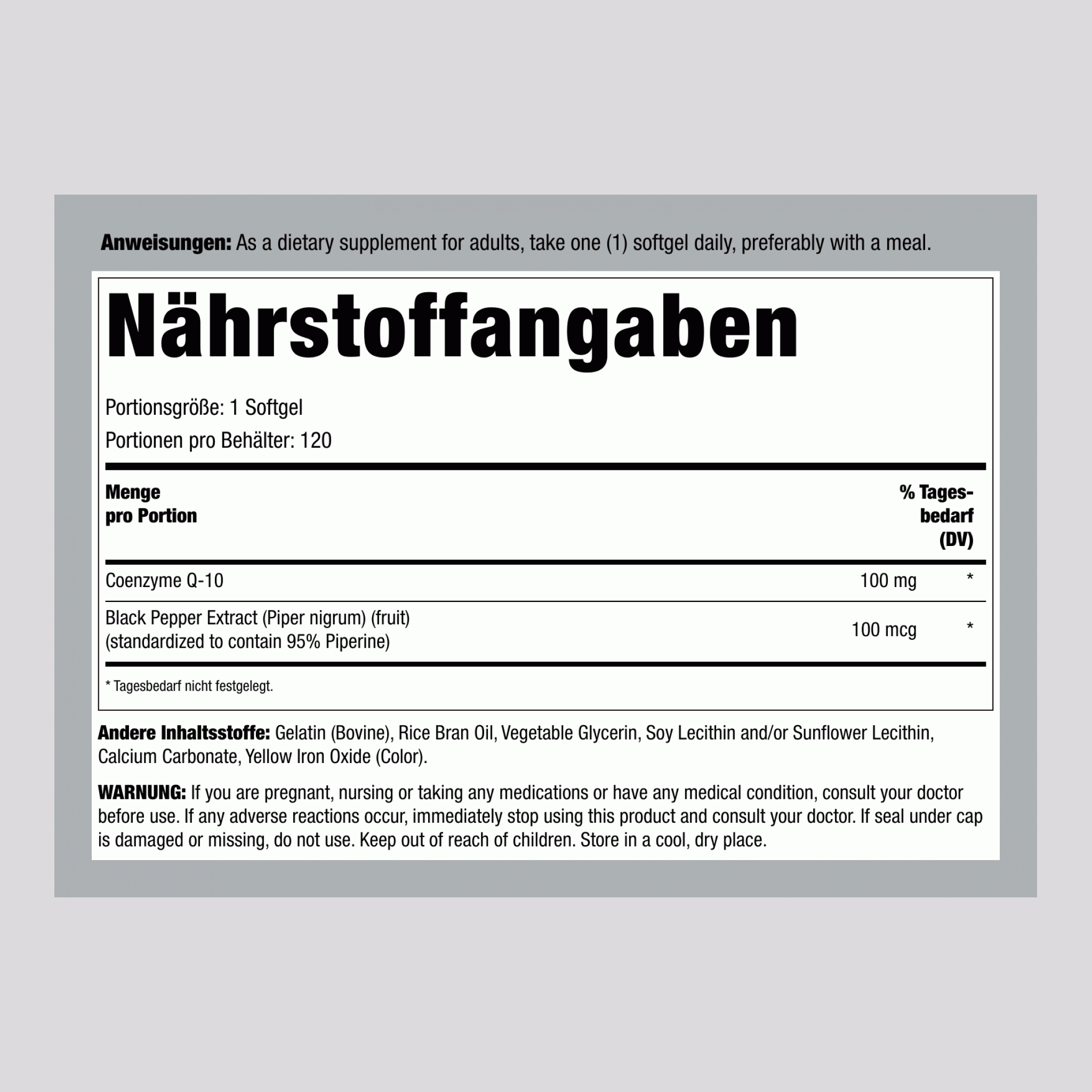 CoQ10, 100 mg, 120 Weichgelkapseln