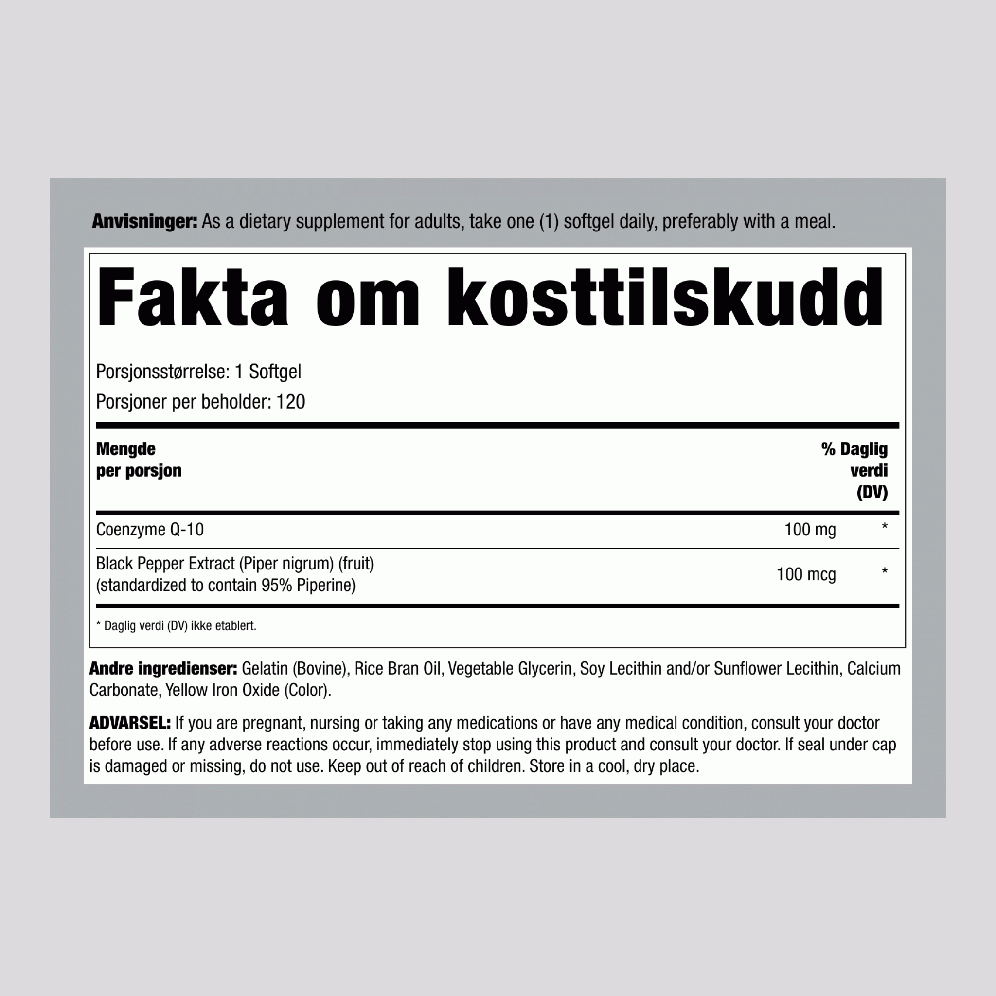CoQ10, 100 mg, 120 myke kapsler