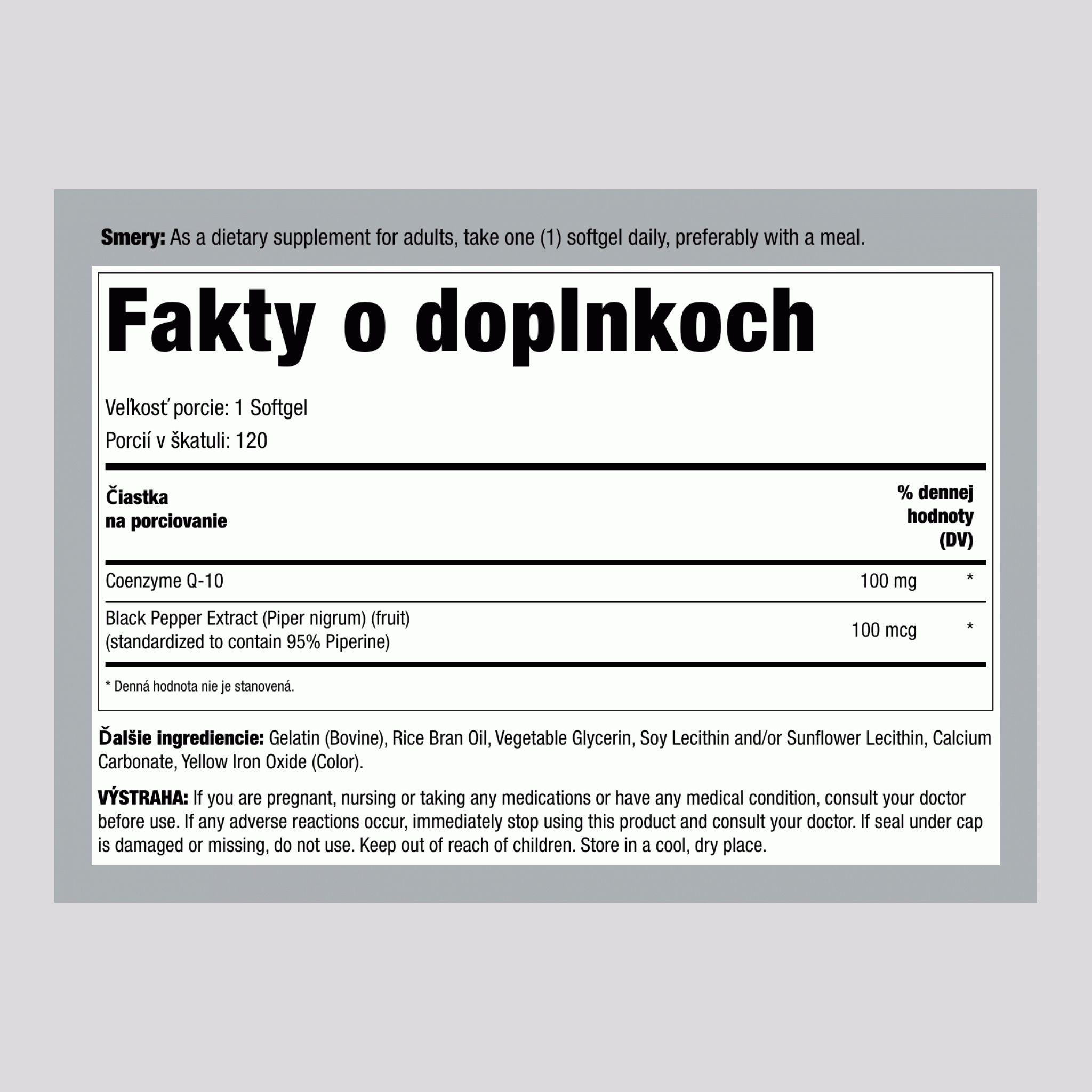 CoQ10, 100 mg, 120 mäkkých kapsúl