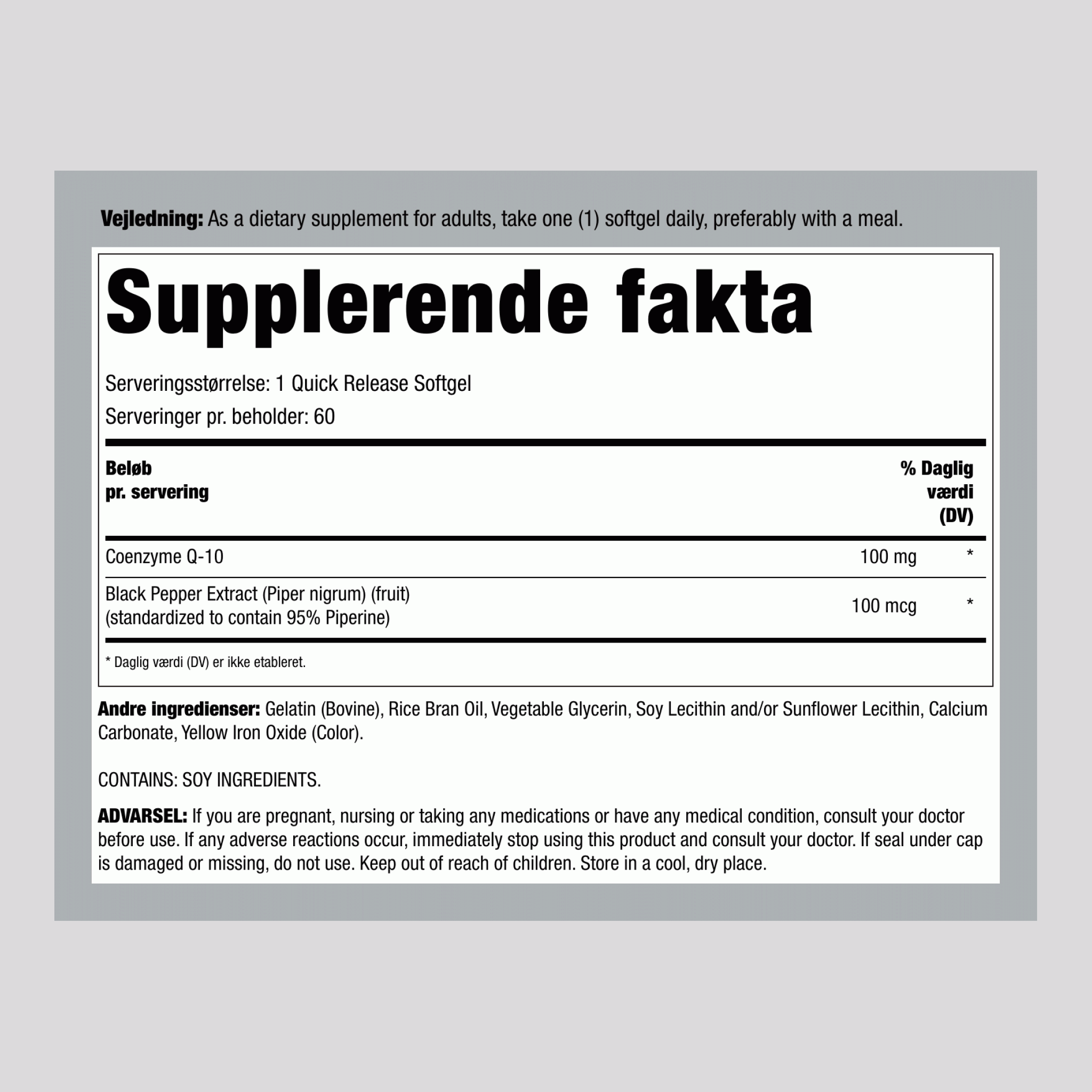 CoQ10, 100 mg, 60 bløde kapsler