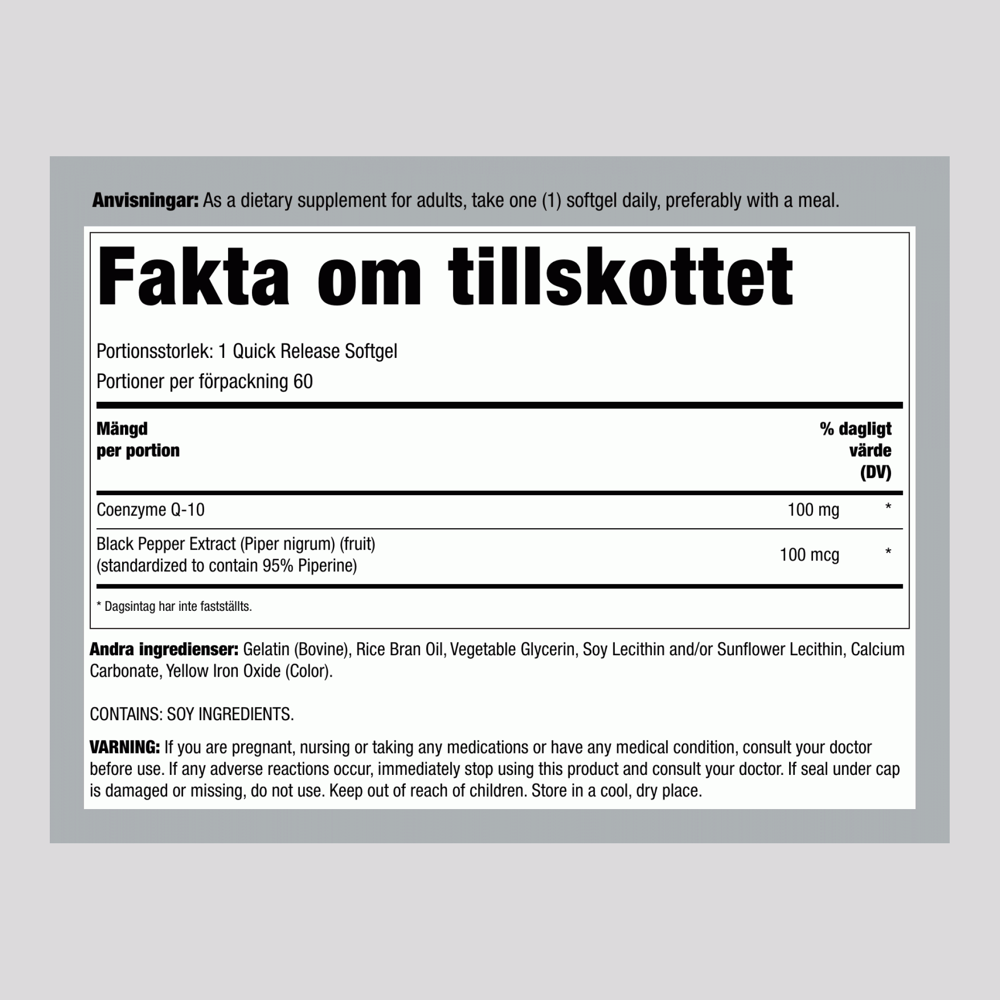 CoQ10, 100 mg, 60 Mjuka Kapslar