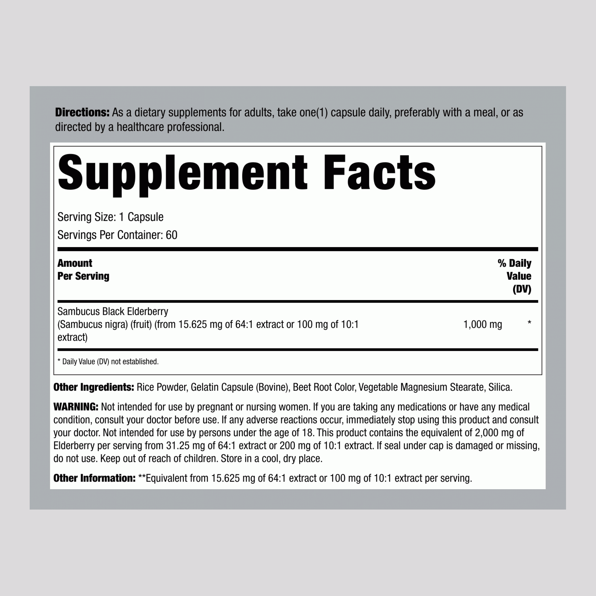 Elderberry Sambucus, 1,000 mg, 60 Capsules