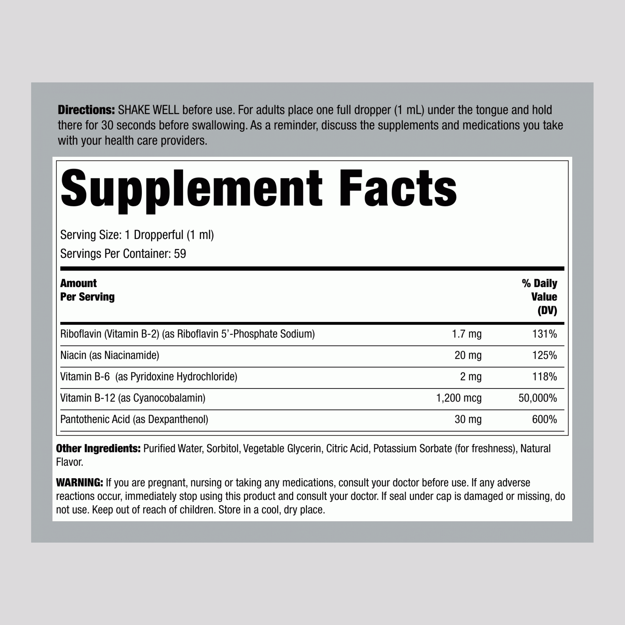 B-Complex Liquid Plus B-12 Sublingual, 1200 mg, 2 fl oz (59 mL) Dropper Bottle