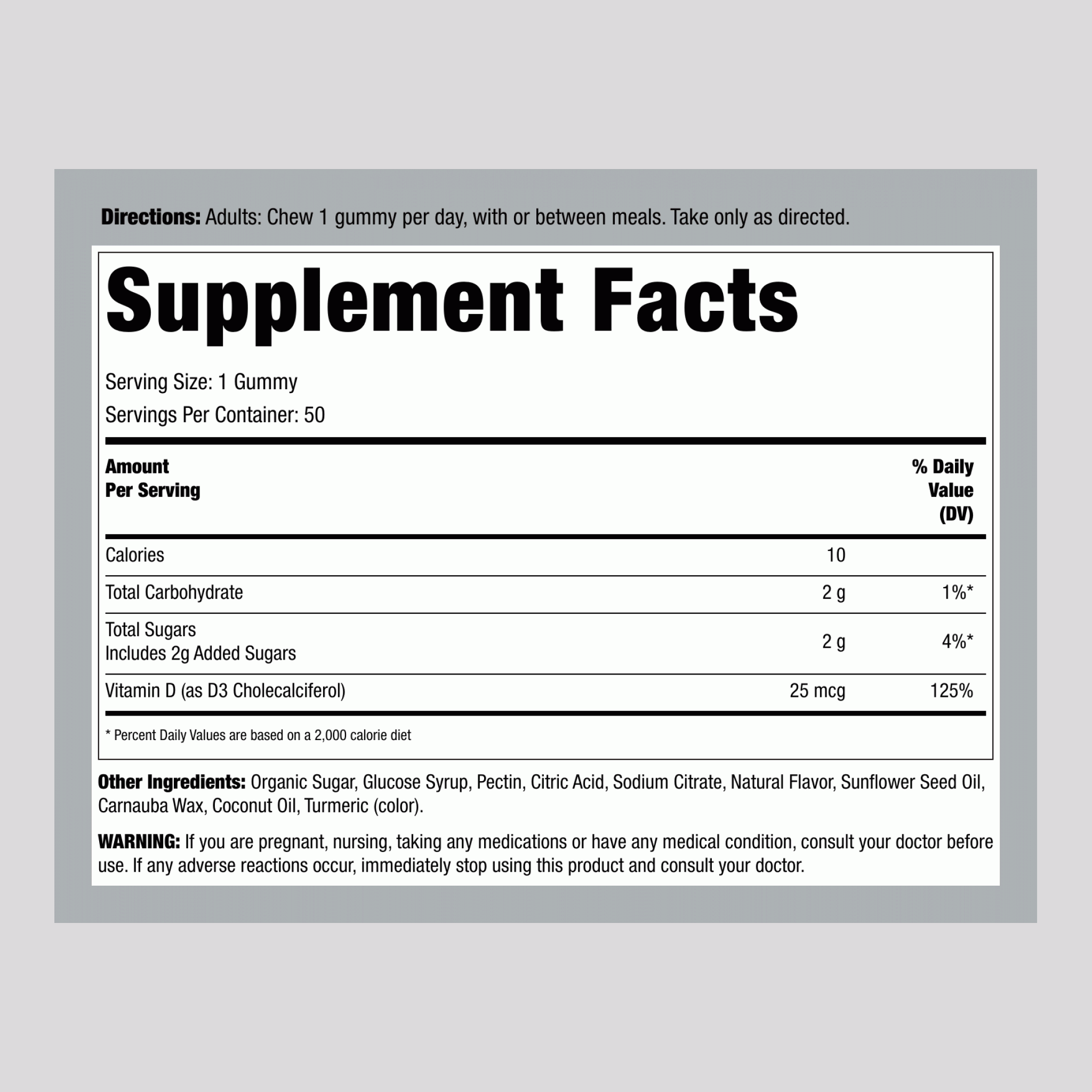 Sunny Gummies Vitamin D3 1,000 IU (Yummy Lemon), 50 Gummies