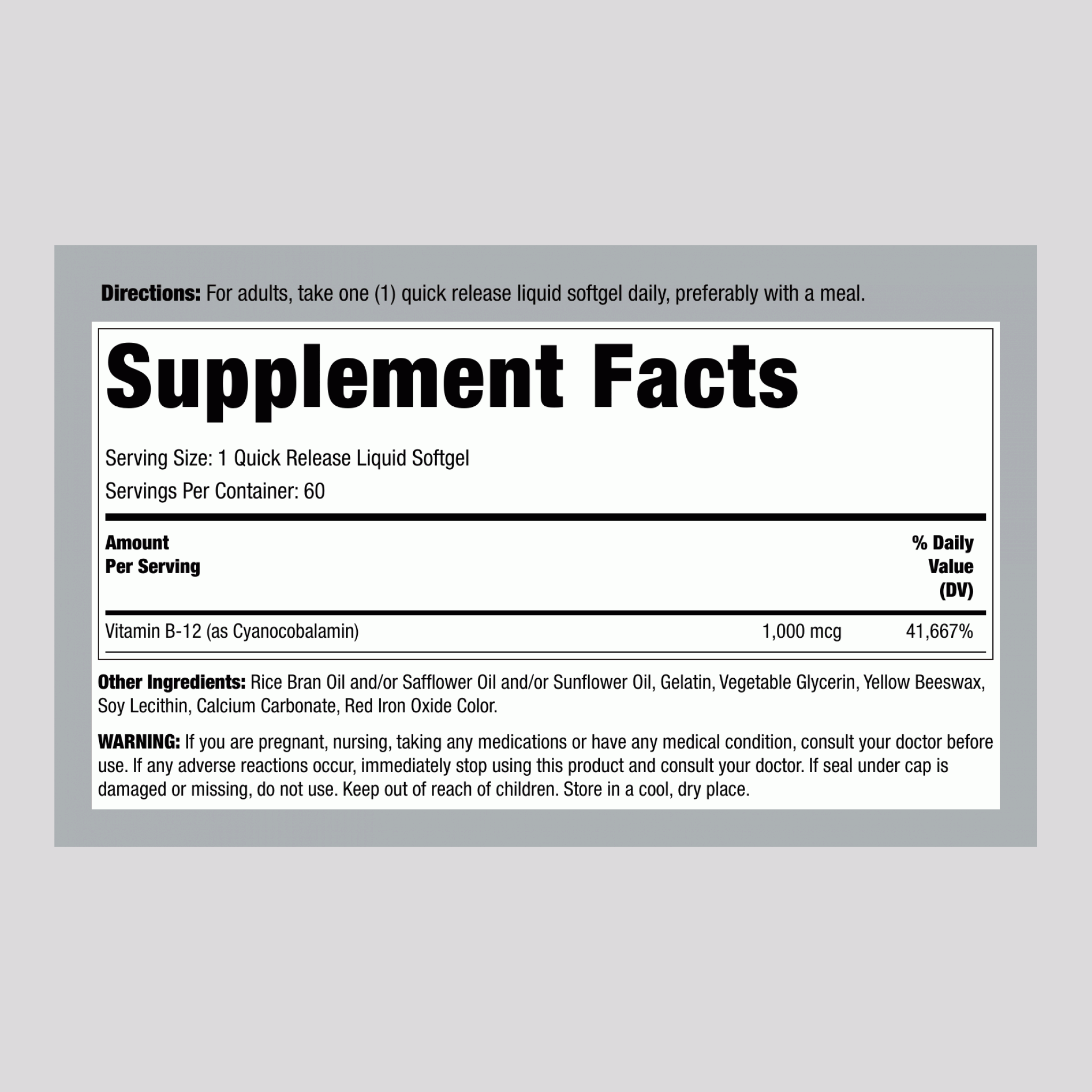 B-12, 1000 mcg, 60 Rapid Release Liquid Softgels