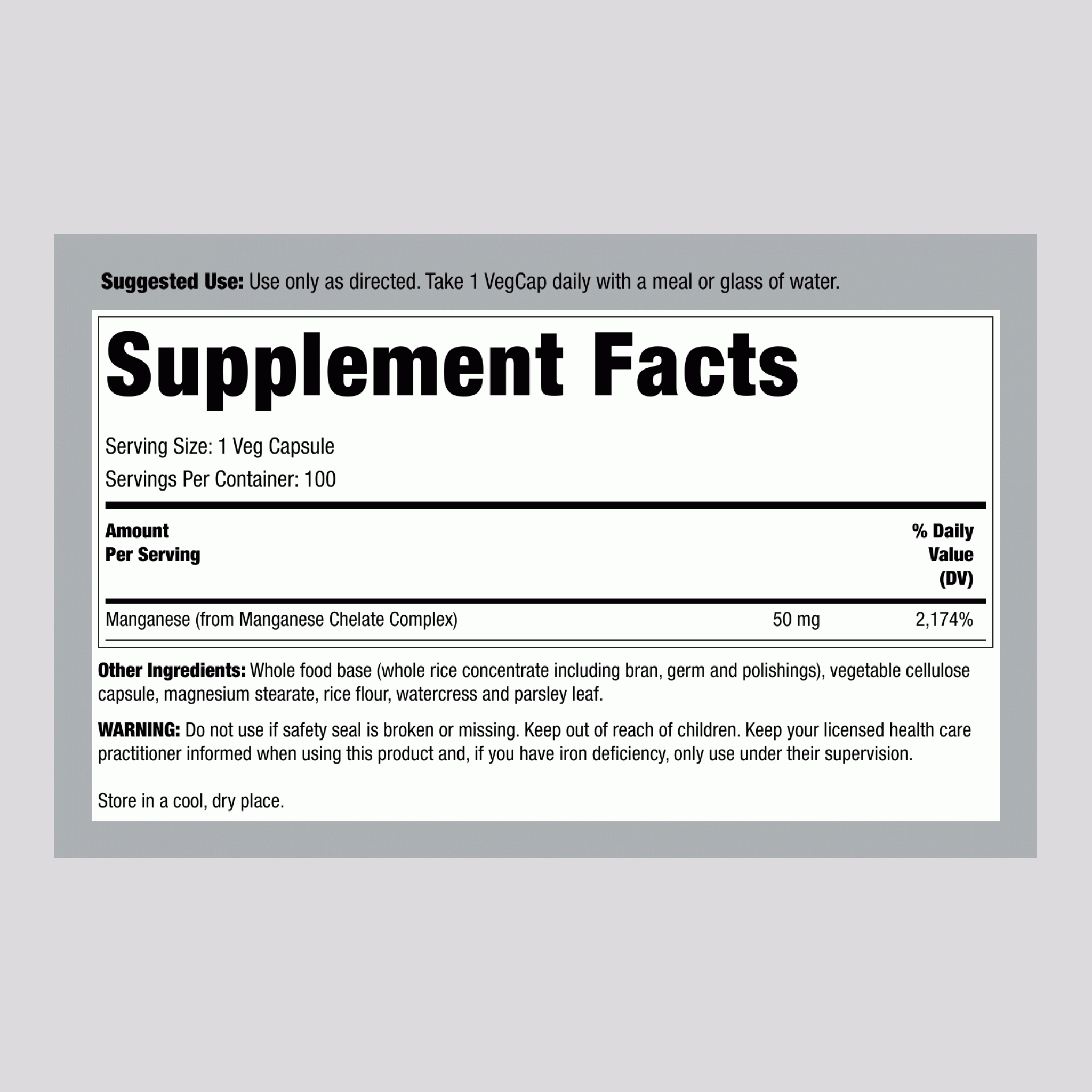 Manganese, 50 mg, 100 VegCaps