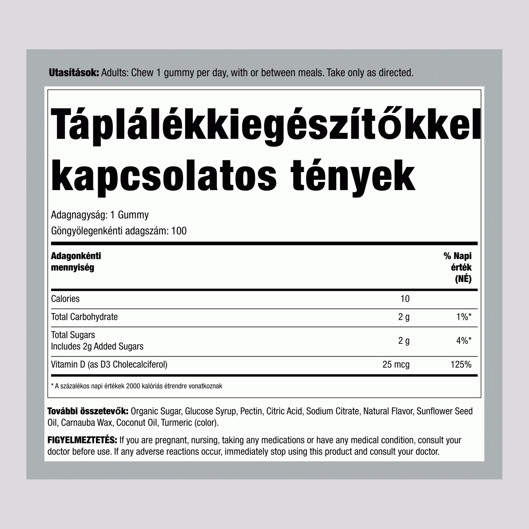 D3-vitamin 1,000 NE (Finom Citrom), 100 gumicukor