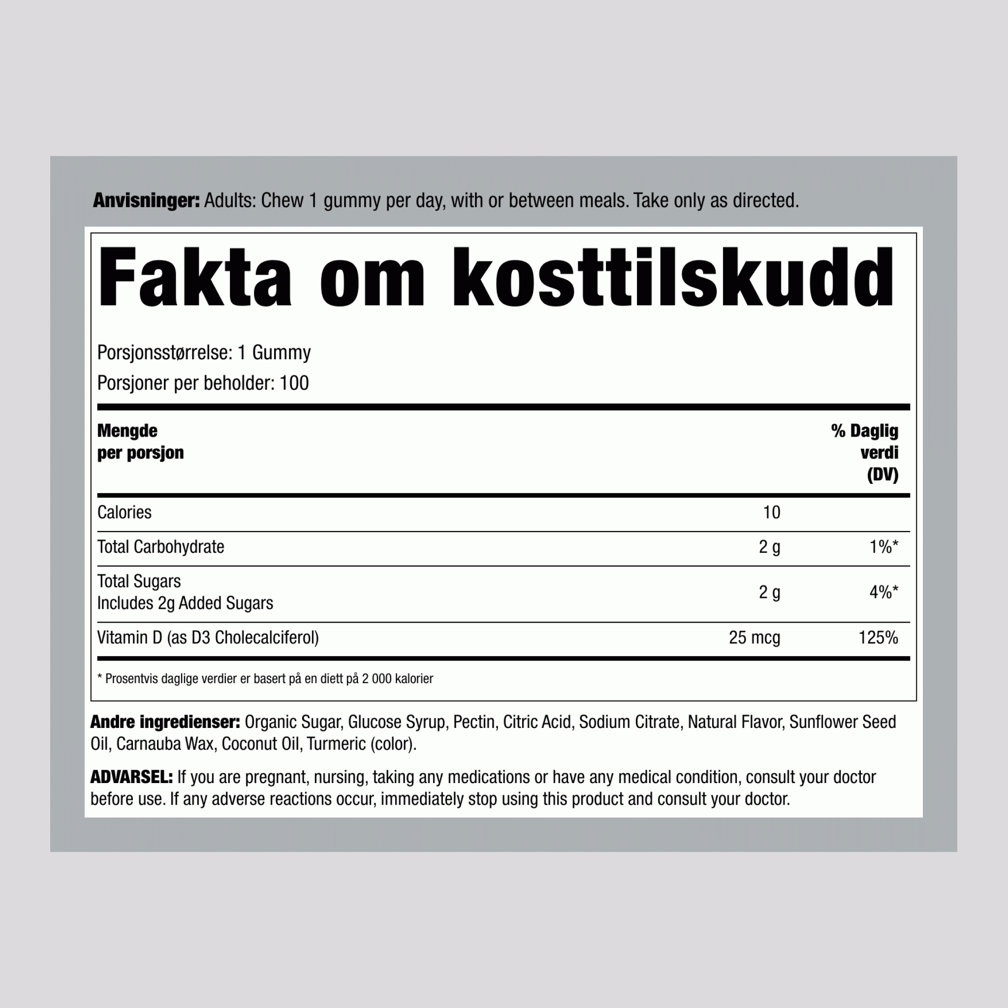 Vitamin D3 1 000 IE (Deilig Sitron), 100 Gummies