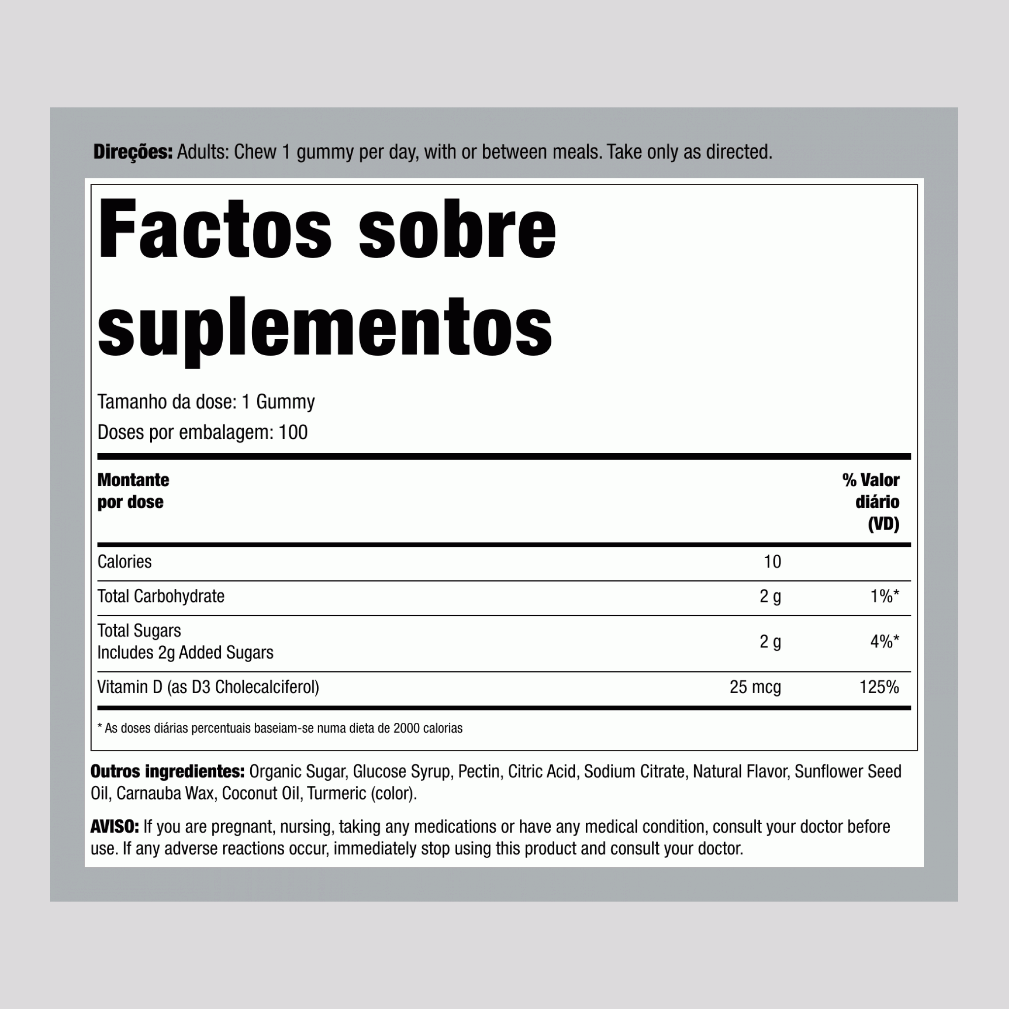 Vitamina D3 1.000 UI (Sabor Limão), 100 Gomas