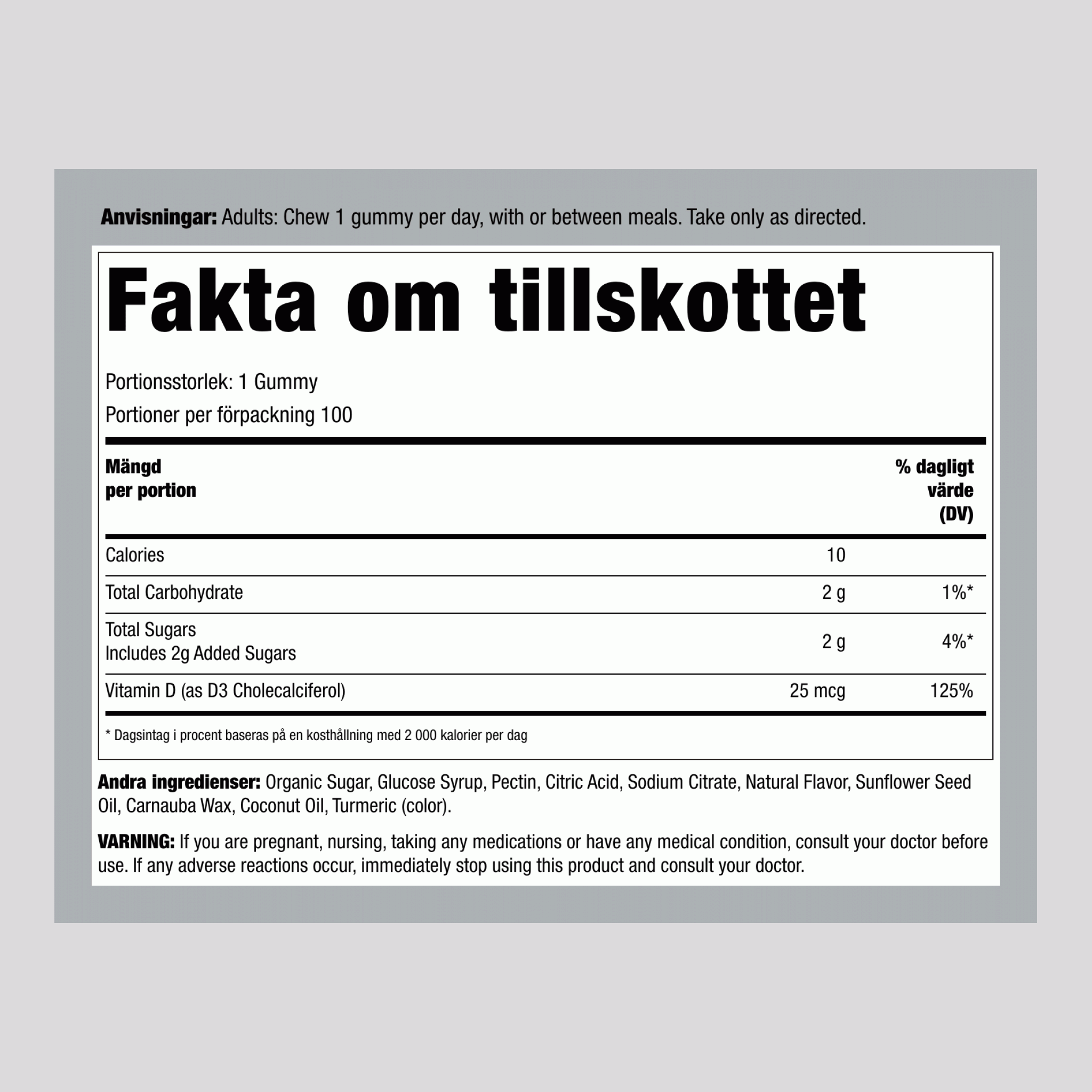 Vitamin D3 1 000 IE (God Citron), 100 Gummies