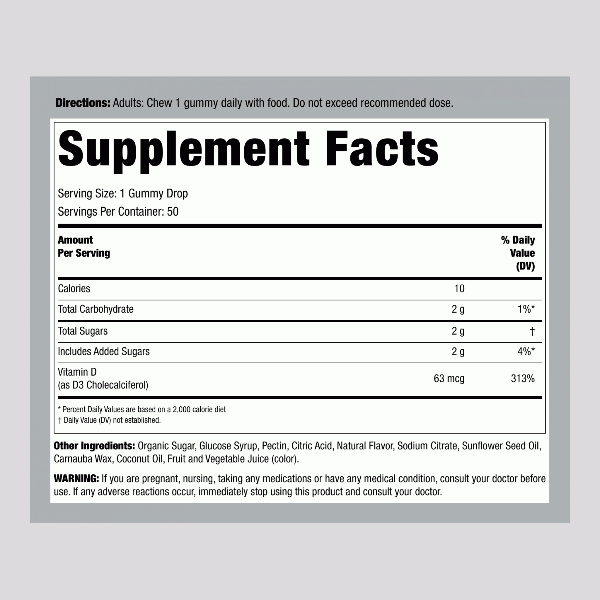 Berry D-Licious Vitamin D3 2,5000 IU (Juicy Raspberry), 50 Gummies