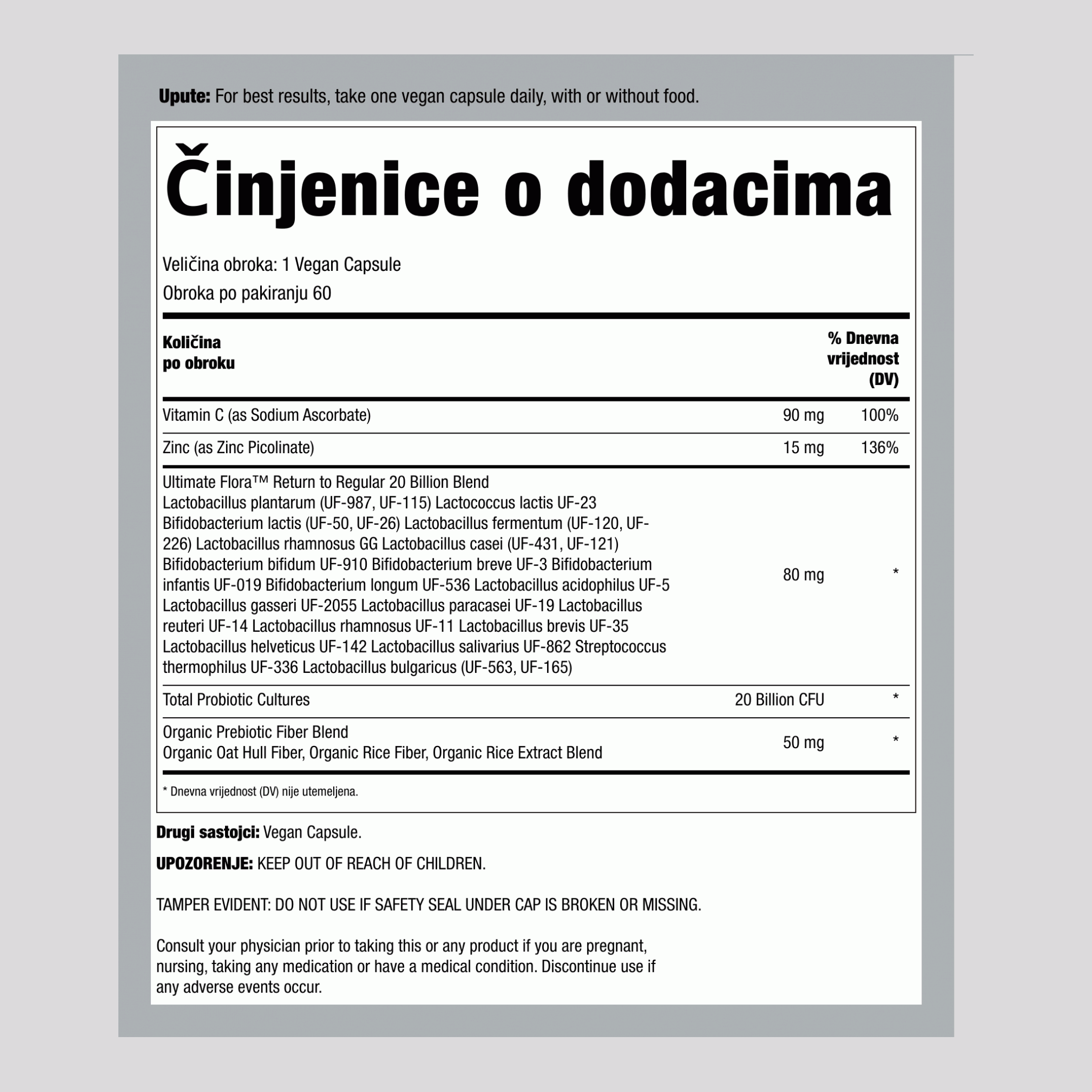 Probiotik 20 milijardi Povratak na redovito, 60 veganskih kapsula
