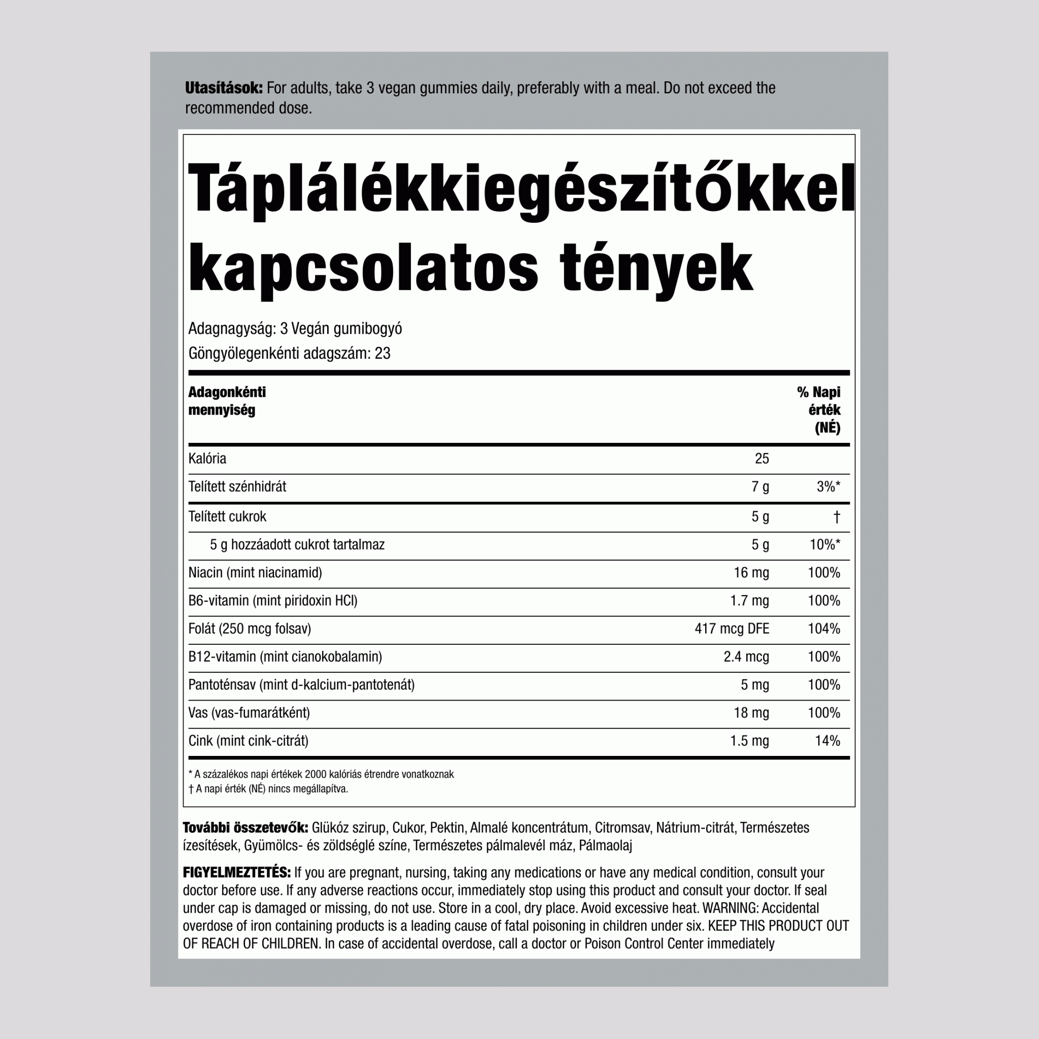 Vas + B-vitaminok és cink (Szőlő), 150 gumicukor
