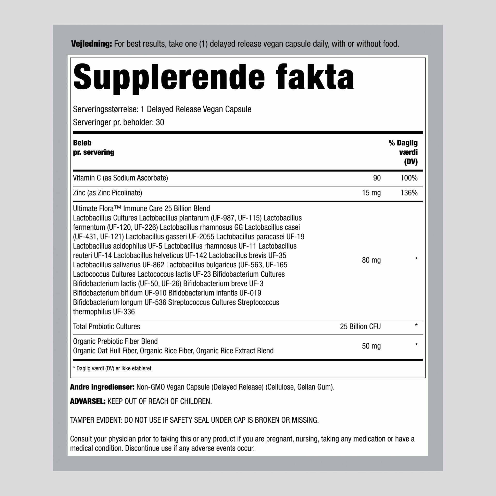 Probiotikum, 25 milliarder CFU, 30 forsinket frigivelse veganske kapsler