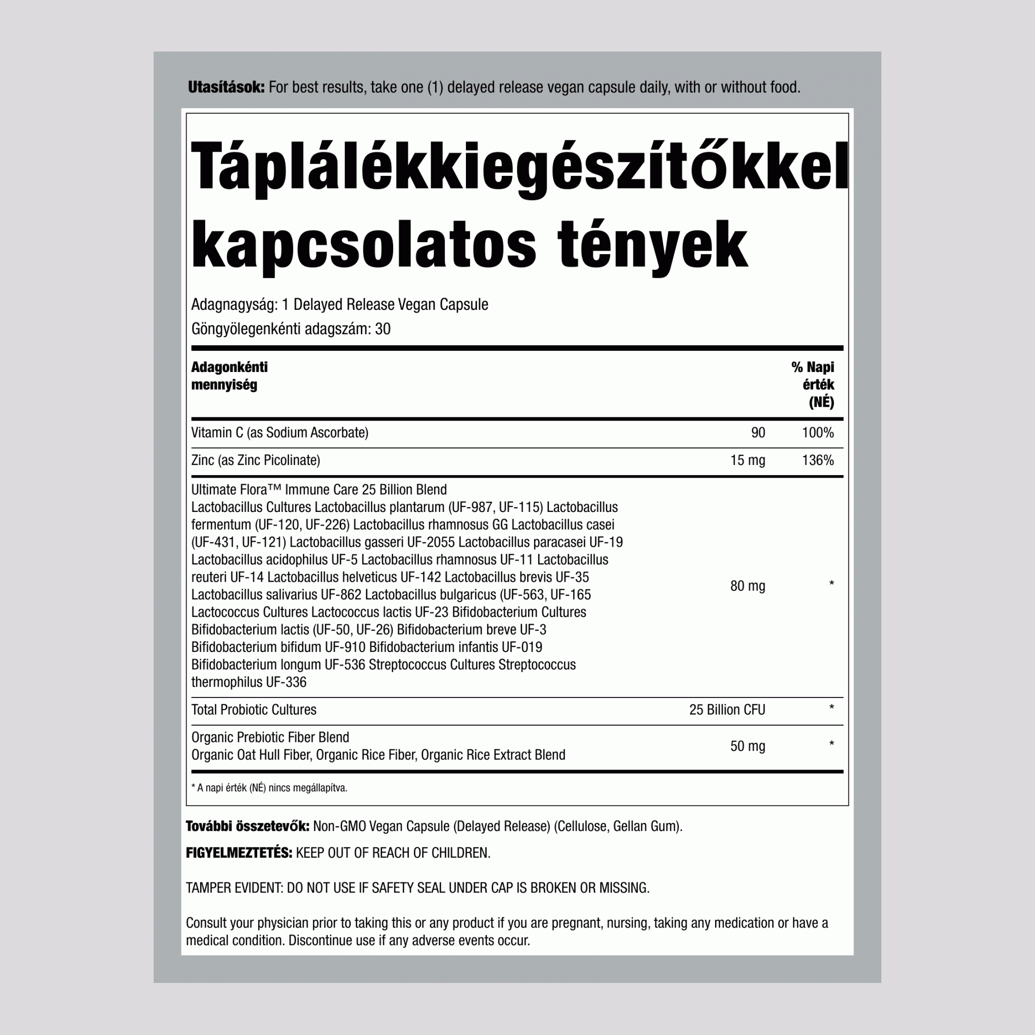 Probiotikum, 25 milliárd CFU, 30 késleltetett felszabadulású vegán kapszula