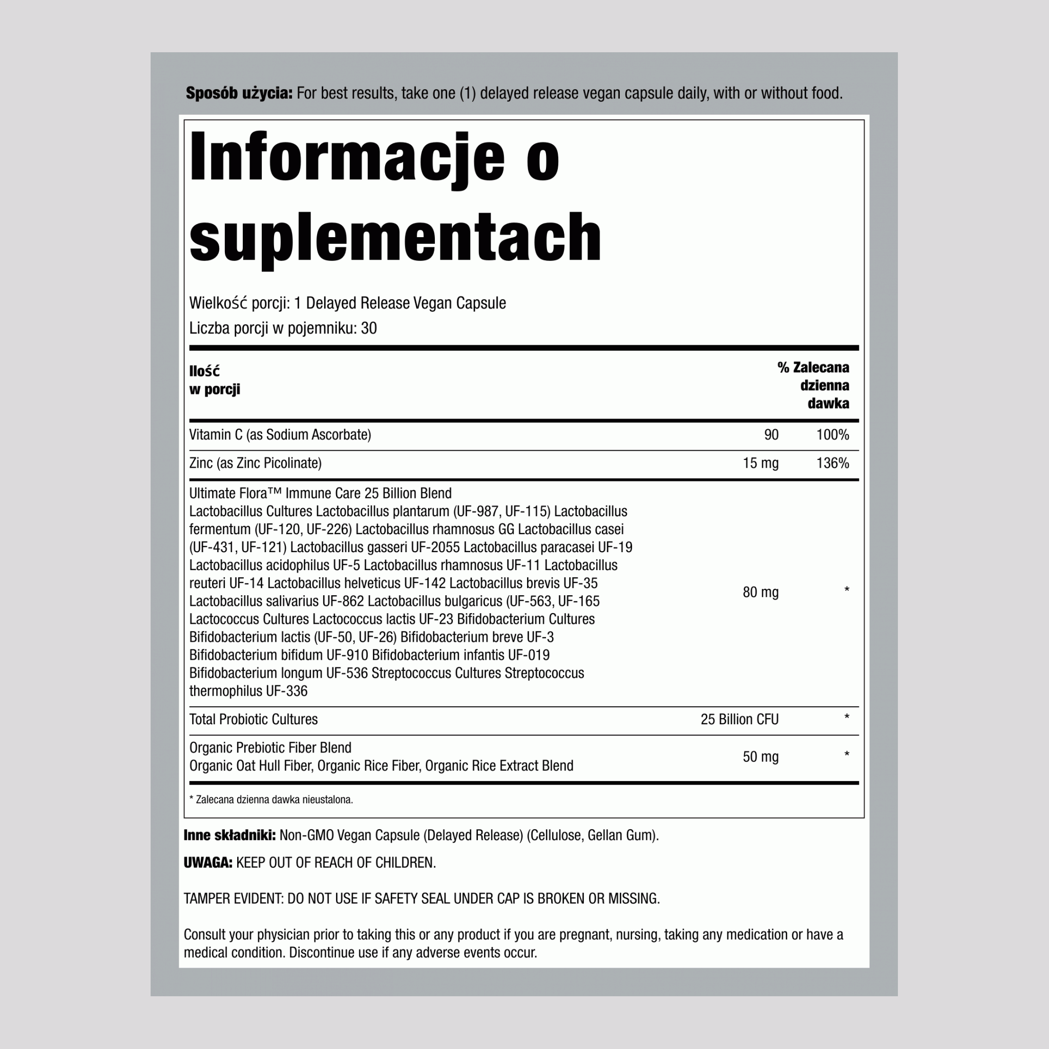 Probiotyk, 25 miliardów CFU, 30 kapsułek wegańskich z opóźnionym uwalnianiem