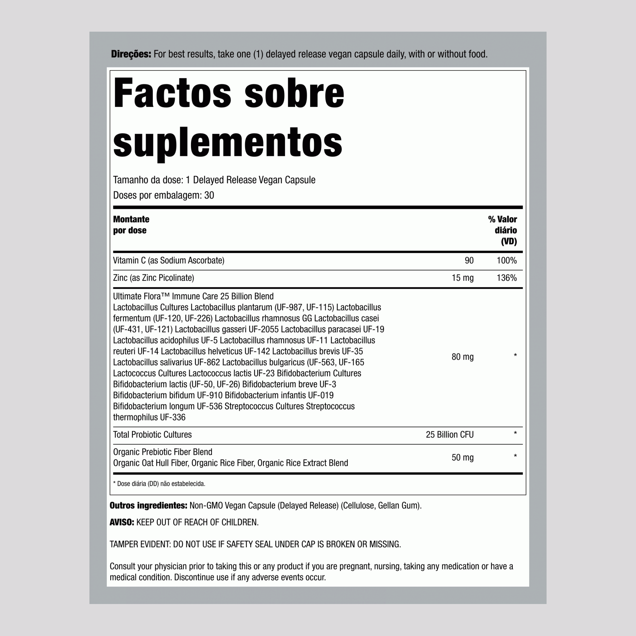 Probiótico, 25 Bilhões de UFC, 30 Cápsulas Veganas de Liberação Retardada