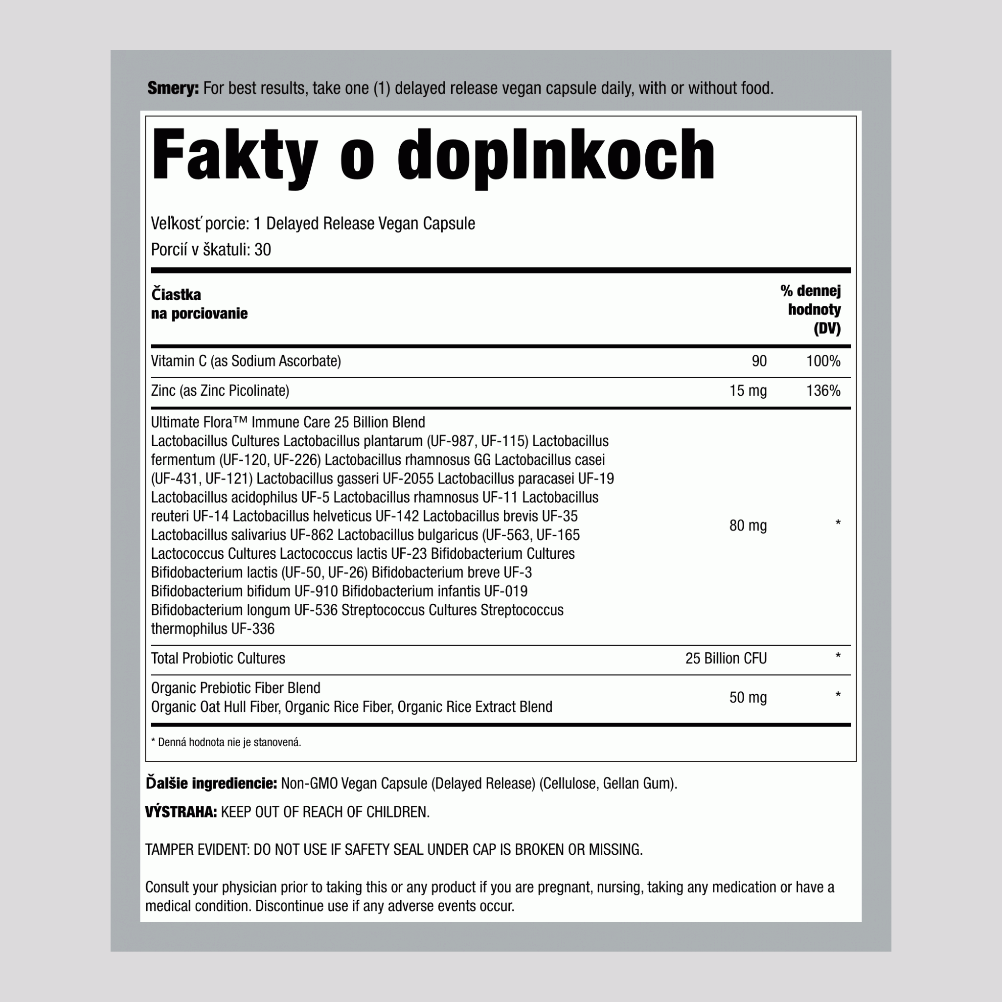 Probiotikum, 25 miliárd CFU, 30 kapsúl s oneskoreným uvoľňovaním, vegánske