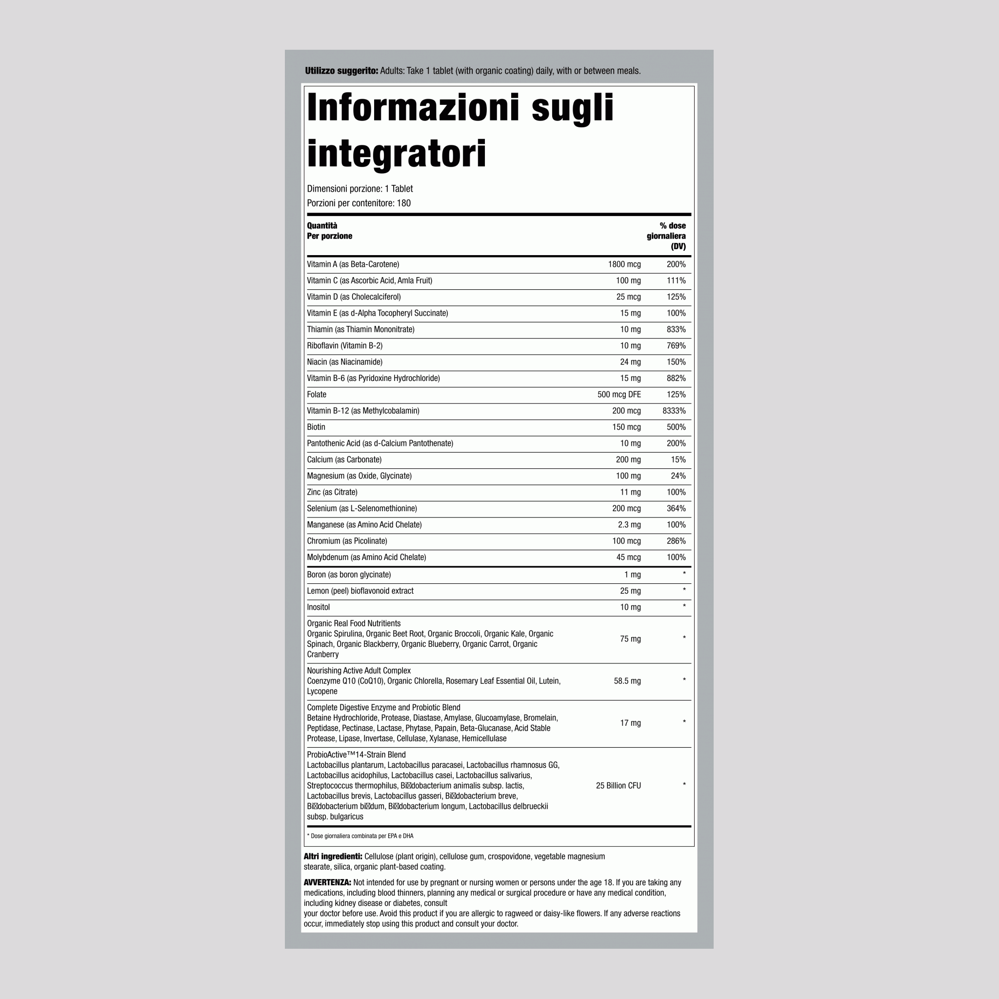 Multivitaminici Attivi 50+, 180 Compresse