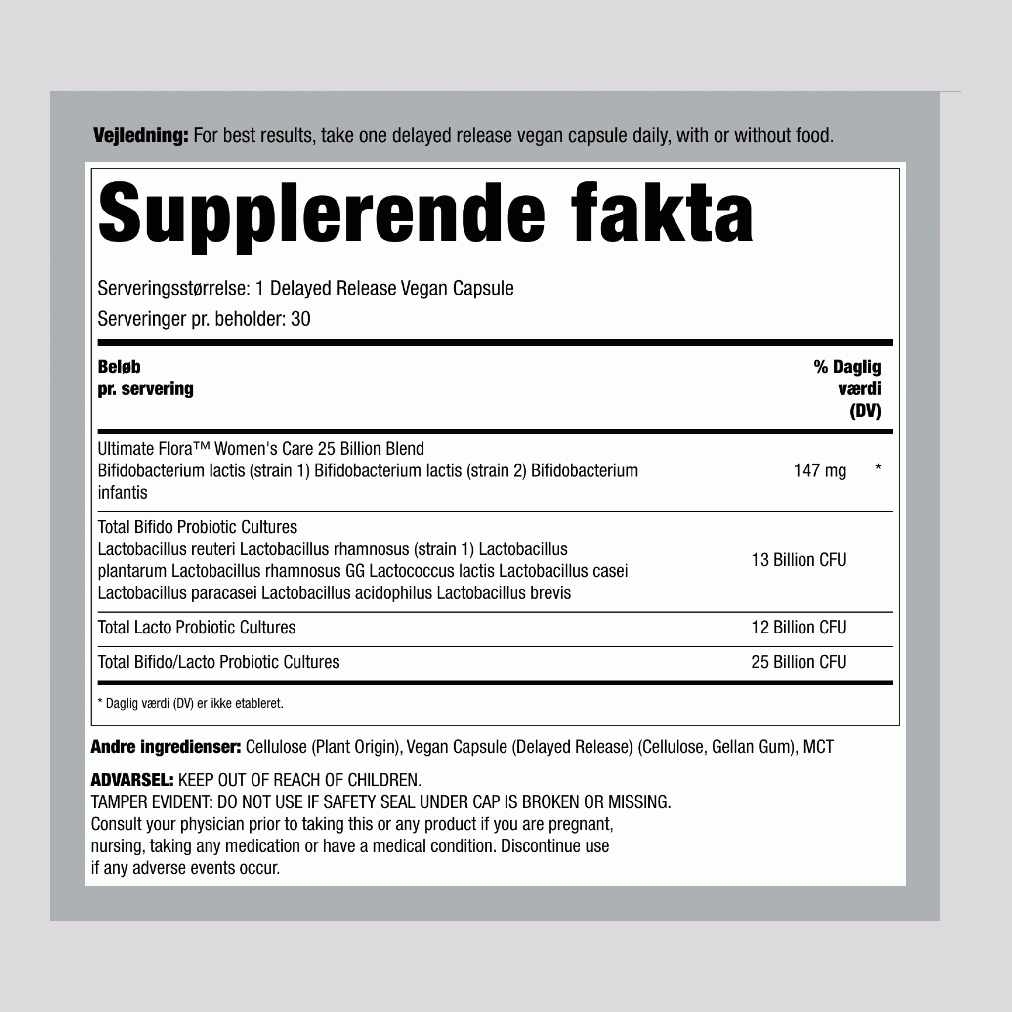 Kvindernes Prebiotika & Probiotika 25 Milliarder CFU, 30 Forsinket Frigivelse Veganske Kapsler