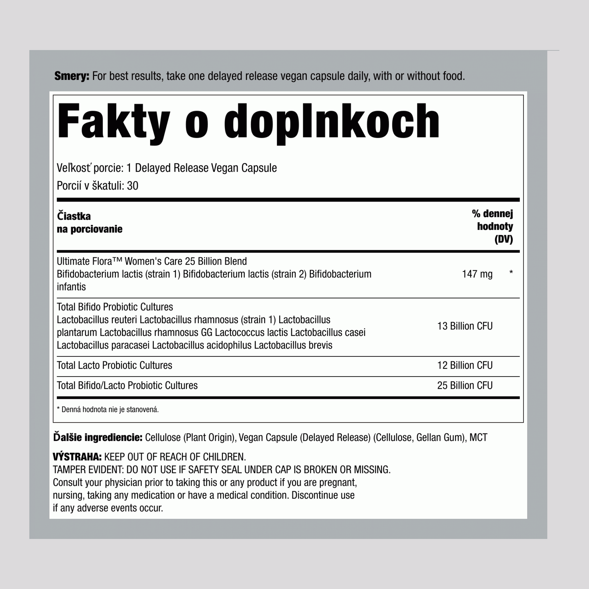 Ženské prebiotiká a probiotiká 25 miliárd CFU, 30 vegánskych kapsúl s oneskoreným uvoľňovaním