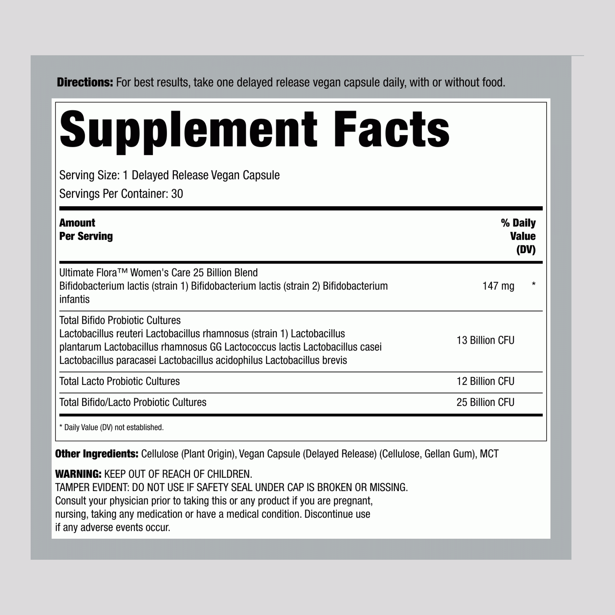 女性專用益生元和益生菌，每粒含250億活菌，30粒延遲釋放素食膠囊