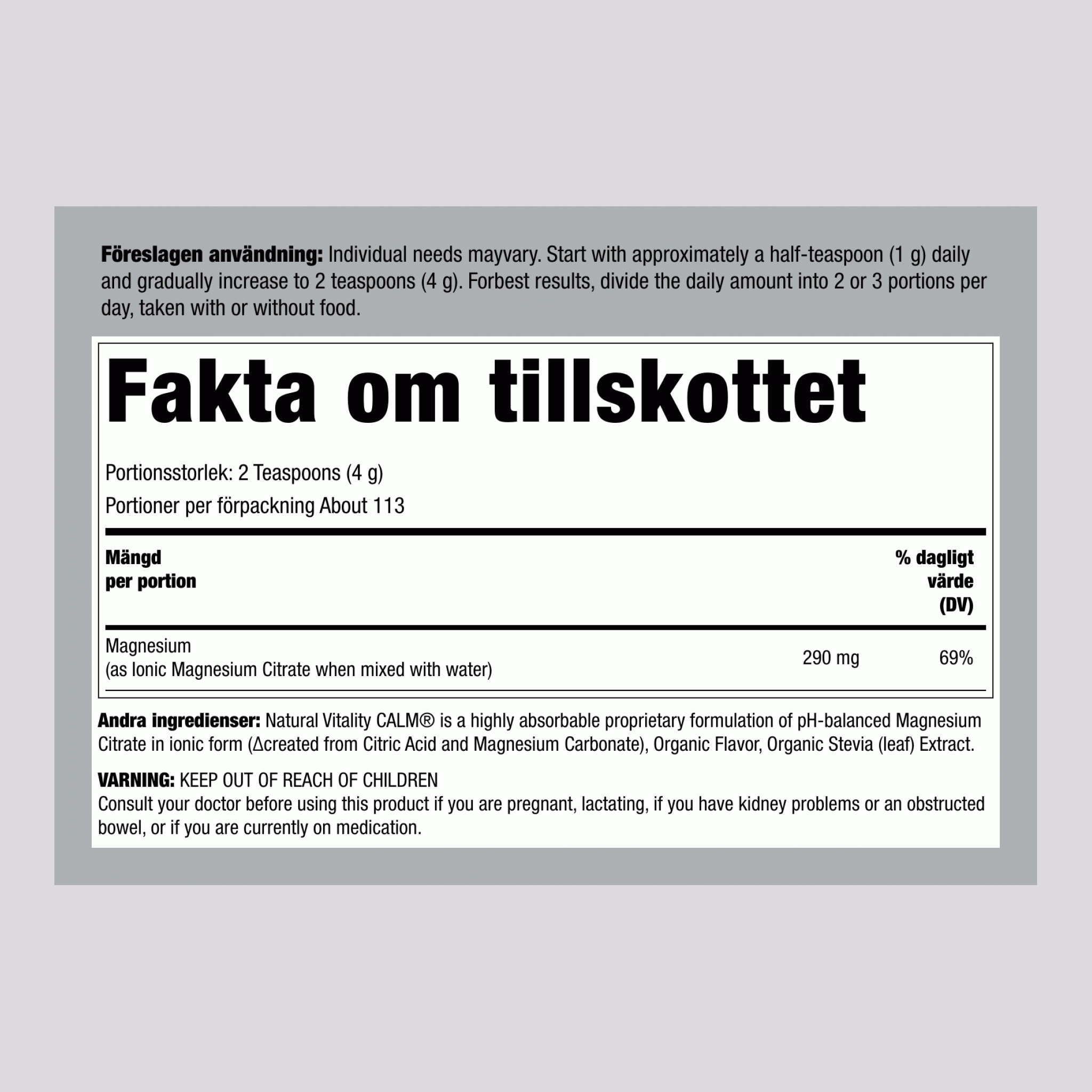 Magnesiumcitratpulver (Vattenmelon), 453 g Flaska