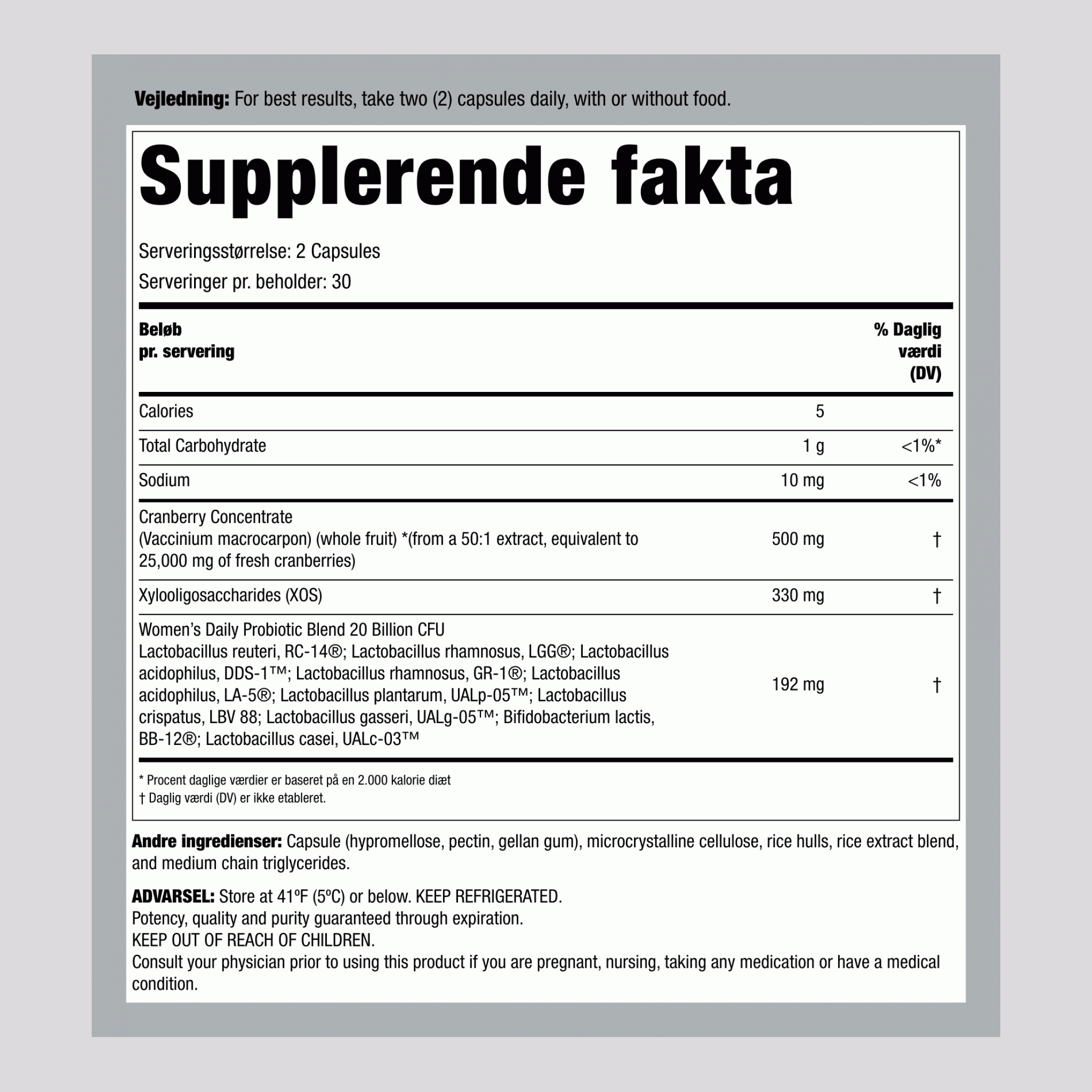 Kvinders Probiotic 10 Stammer 20 Milliarder Organismer plus Tranebær, 60 Vegetariske Kapsler