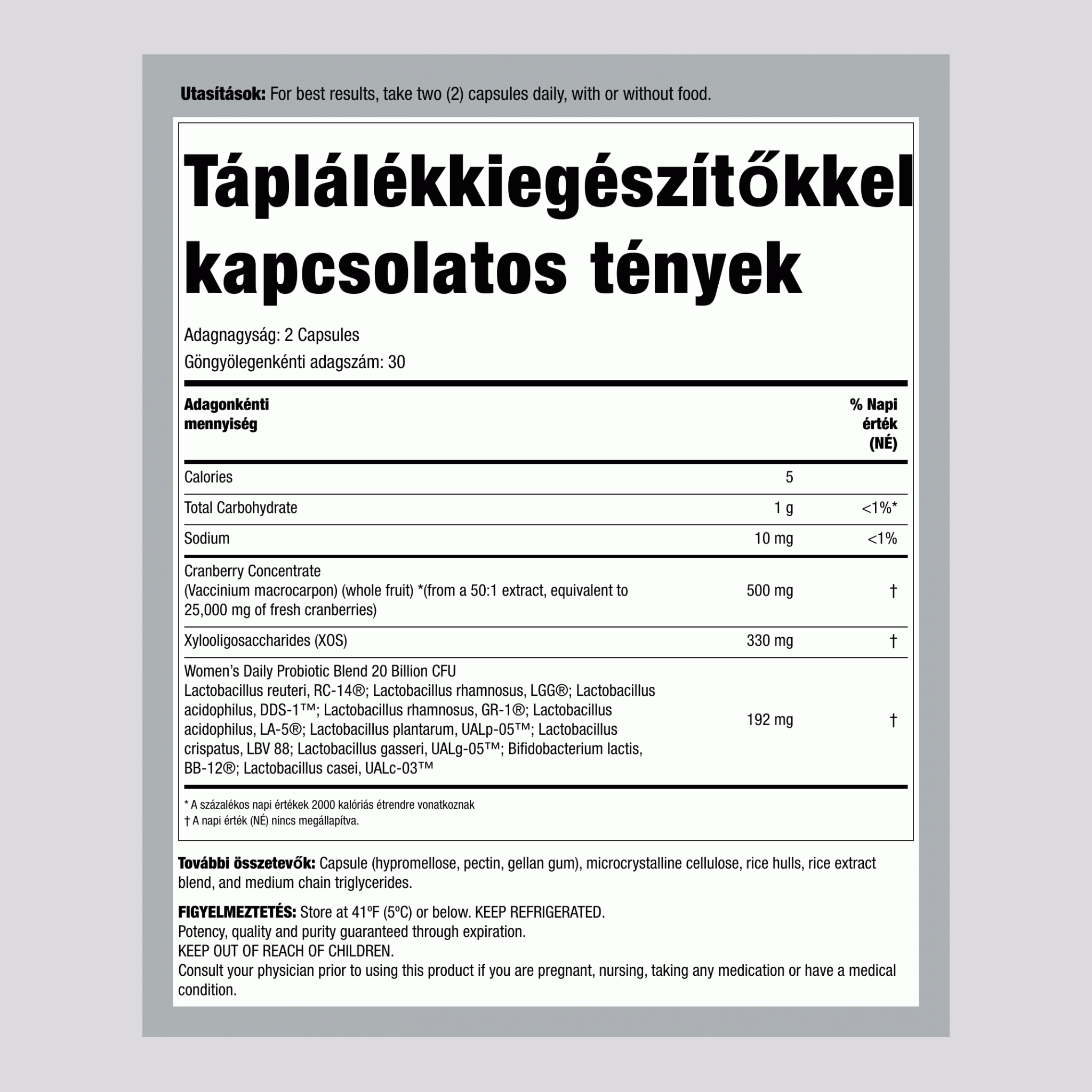 10 törzset tartalmazó női probiotikum 20 milliárd szervezettel, áfonyával, 60 vegetáriánus kapszula